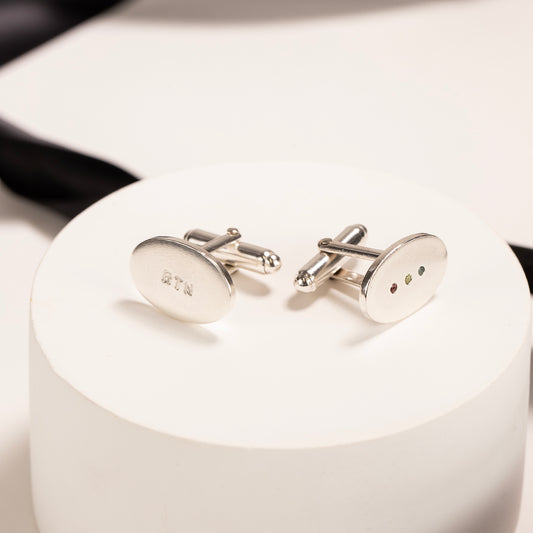 Men's Silver Cufflinks - 3 Birthstones for 3 Loved Ones