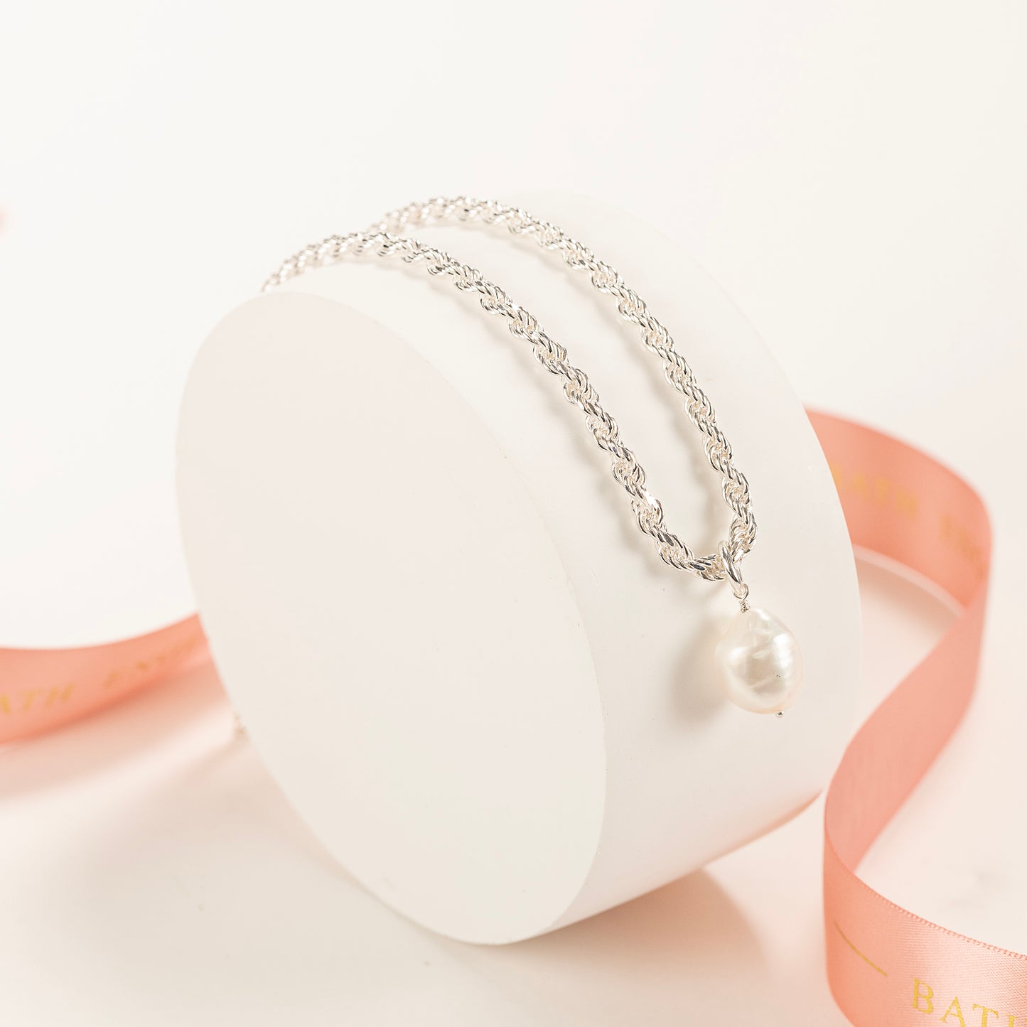 Chunky Rope Chain necklace with Pearl - Silver