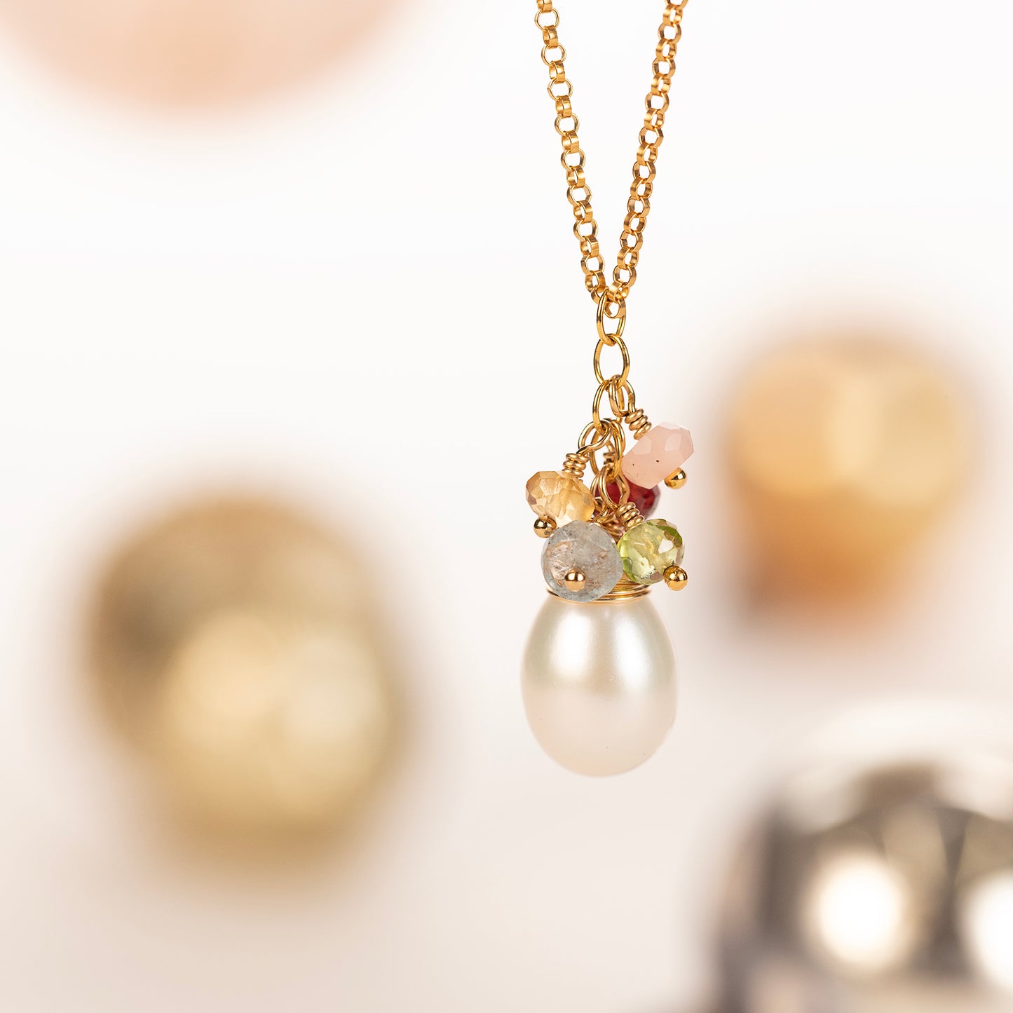 Christmas Gift for Mum - Family Birthstone Necklace with Freshwater Pearl - Silver & Gold