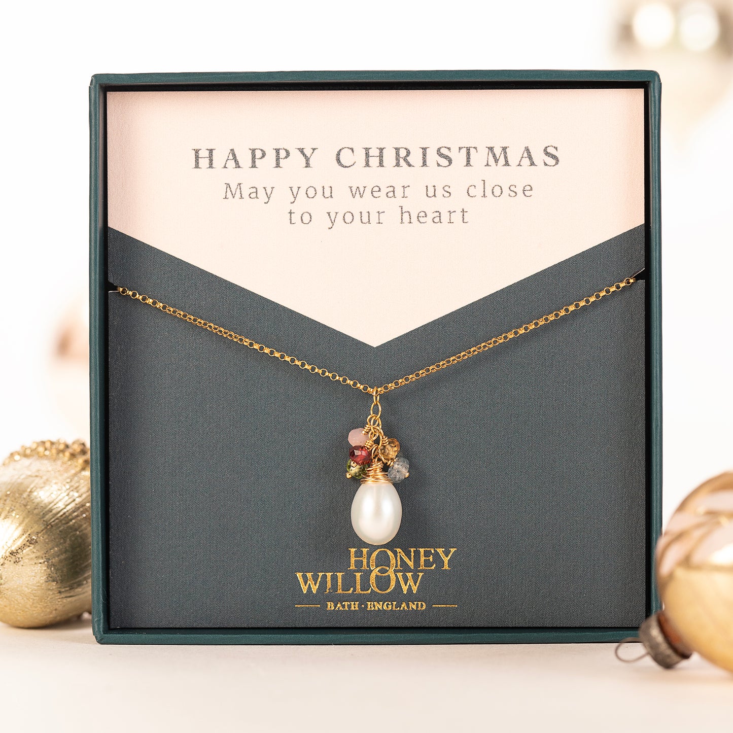 Family Birthstone Necklace with Freshwater Pearl - Silver & Gold