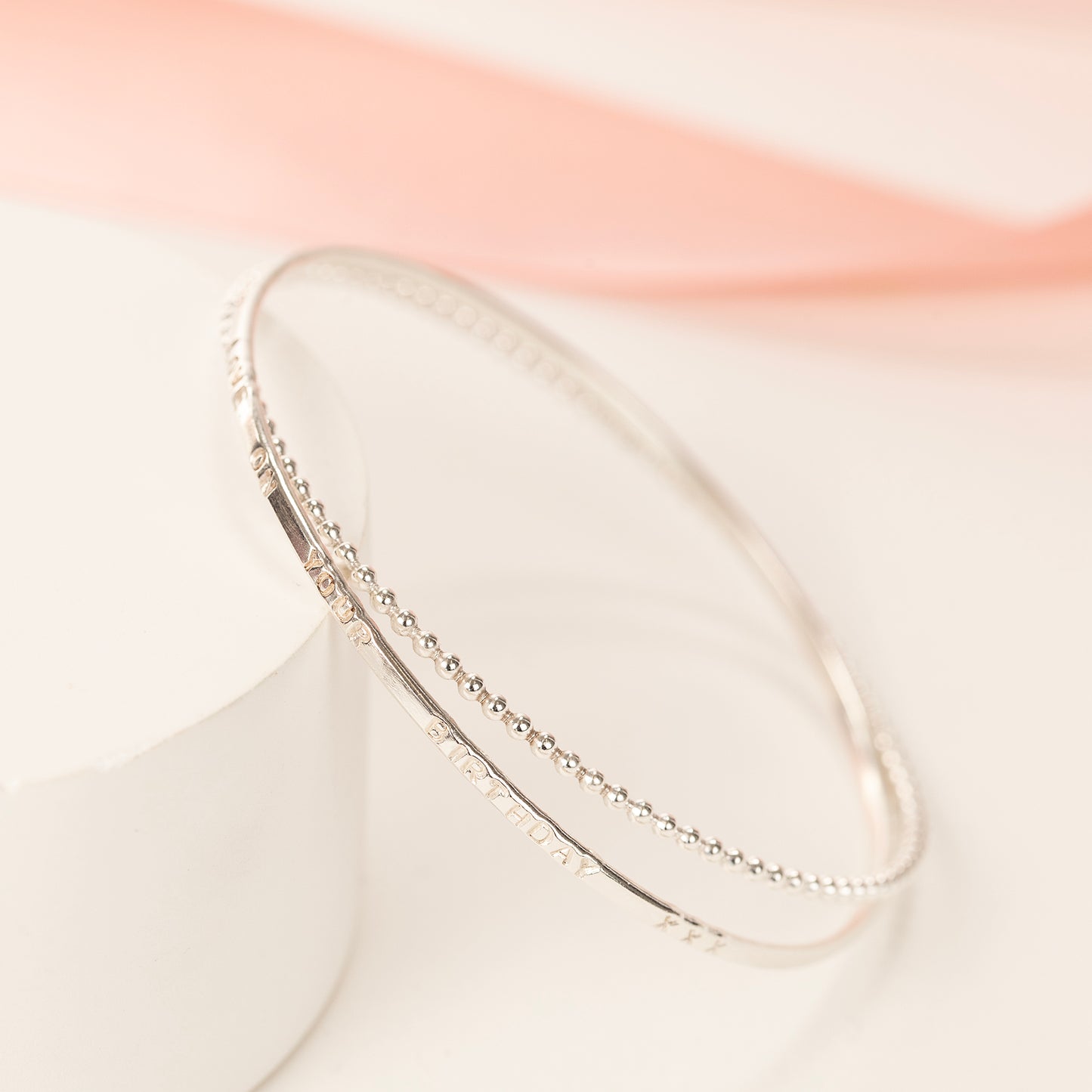 Personalised Double Linked Bangle - Silver