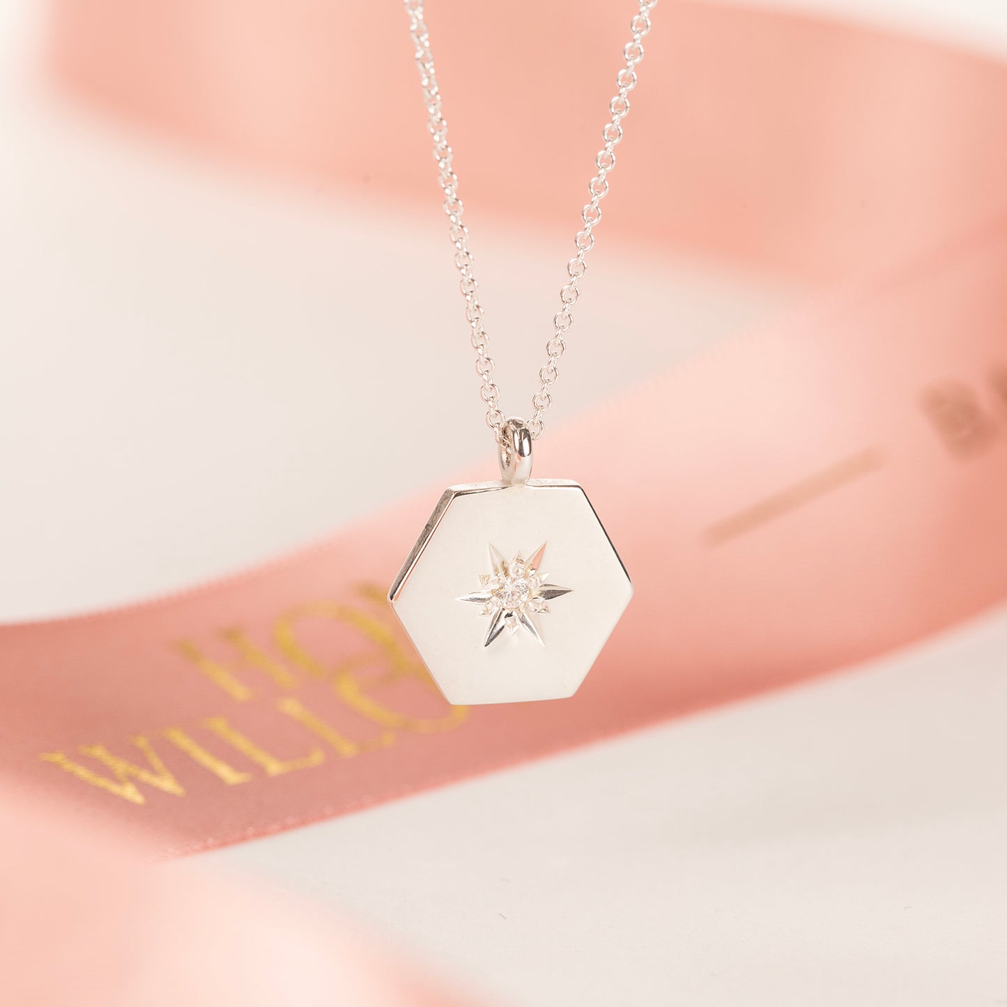 Diamond Star Set Hexagon Necklace