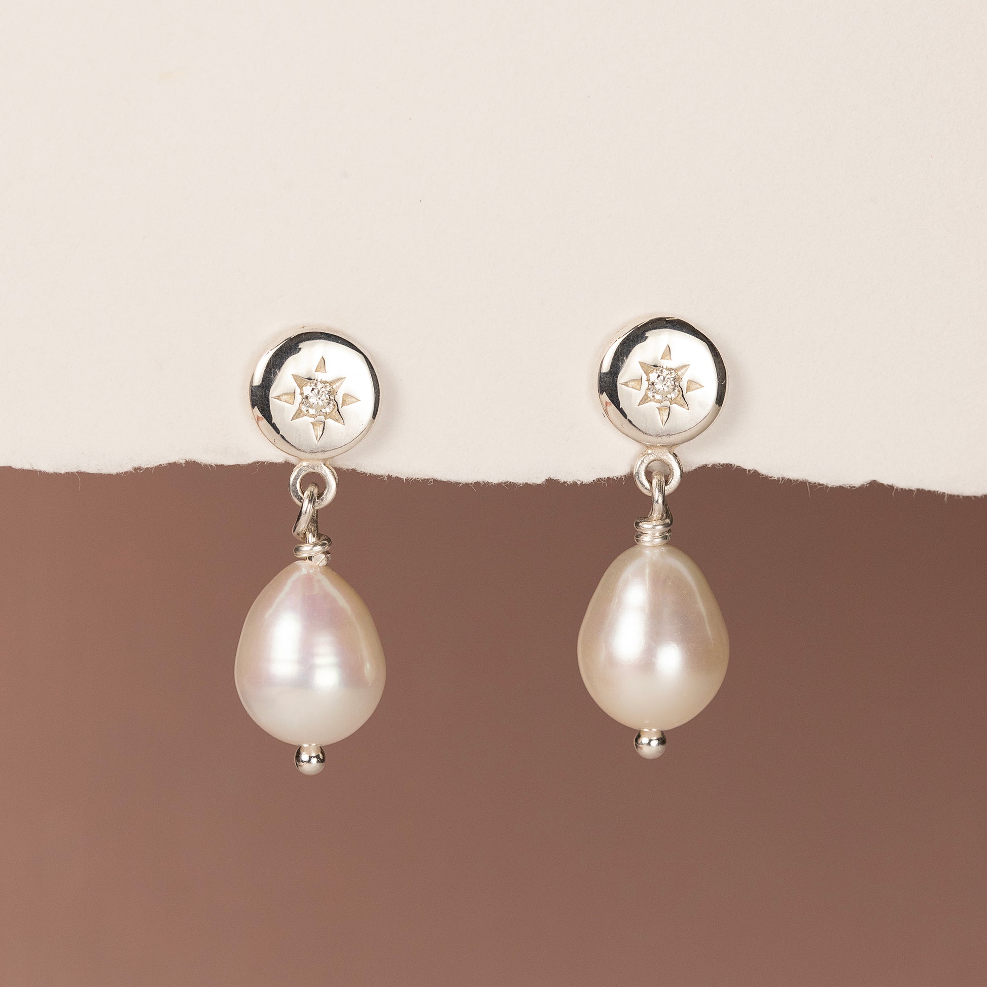 Gift for Quinceañera - Star Set Birthstone Earrings with Pearls - Silver