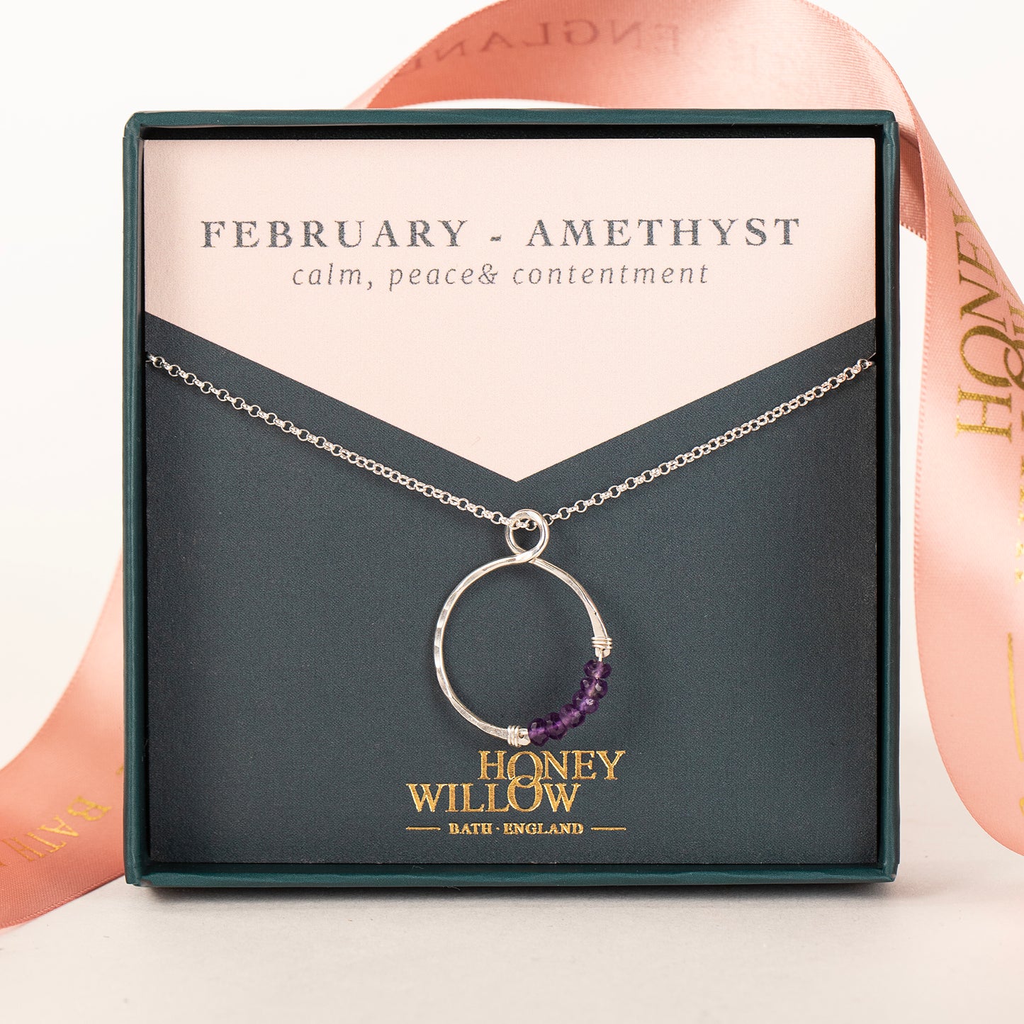 February Birthstone Infinity Necklace - Amethyst - Silver & Gold