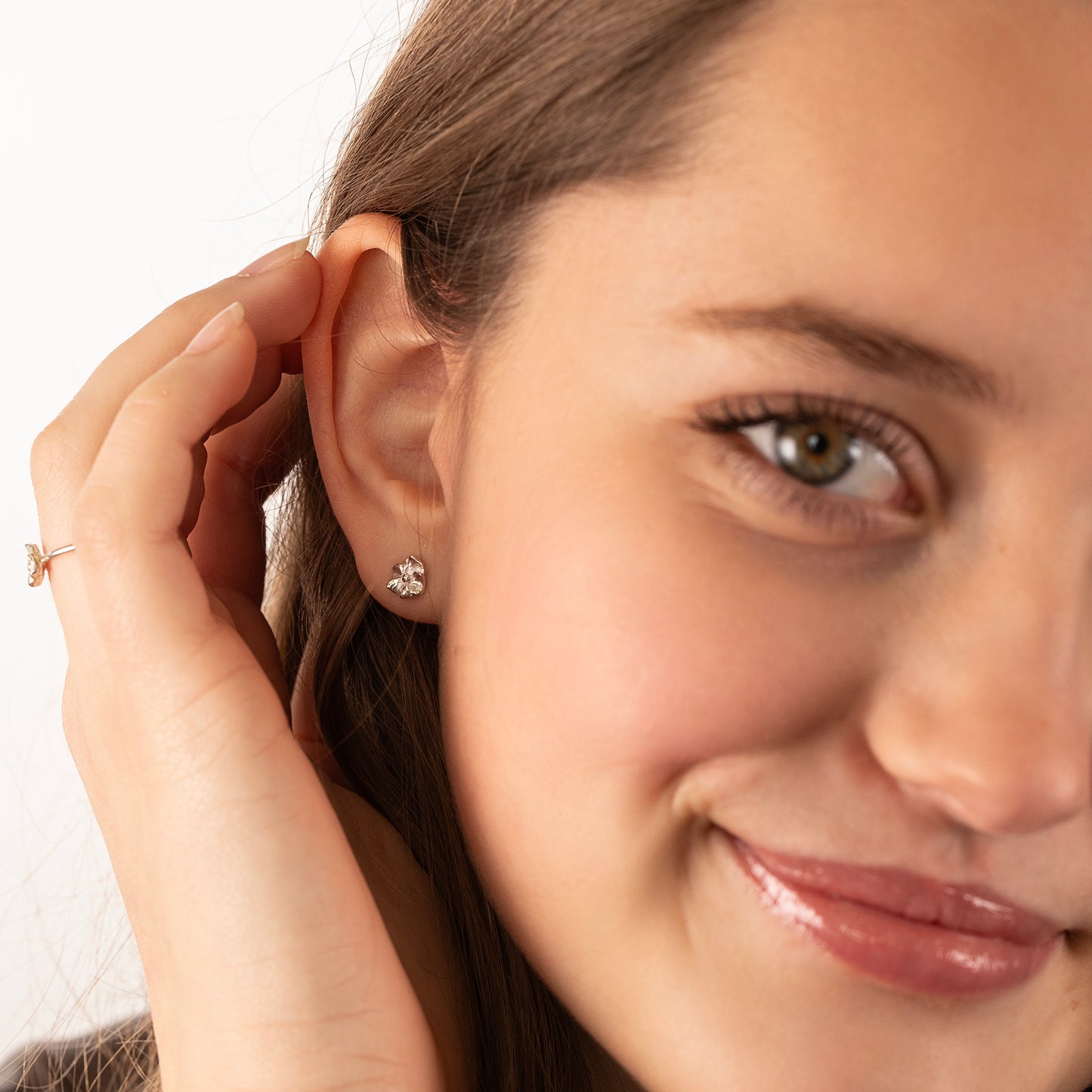 50th Anniversary Gift - Violet Flower Stud Earrings - Silver