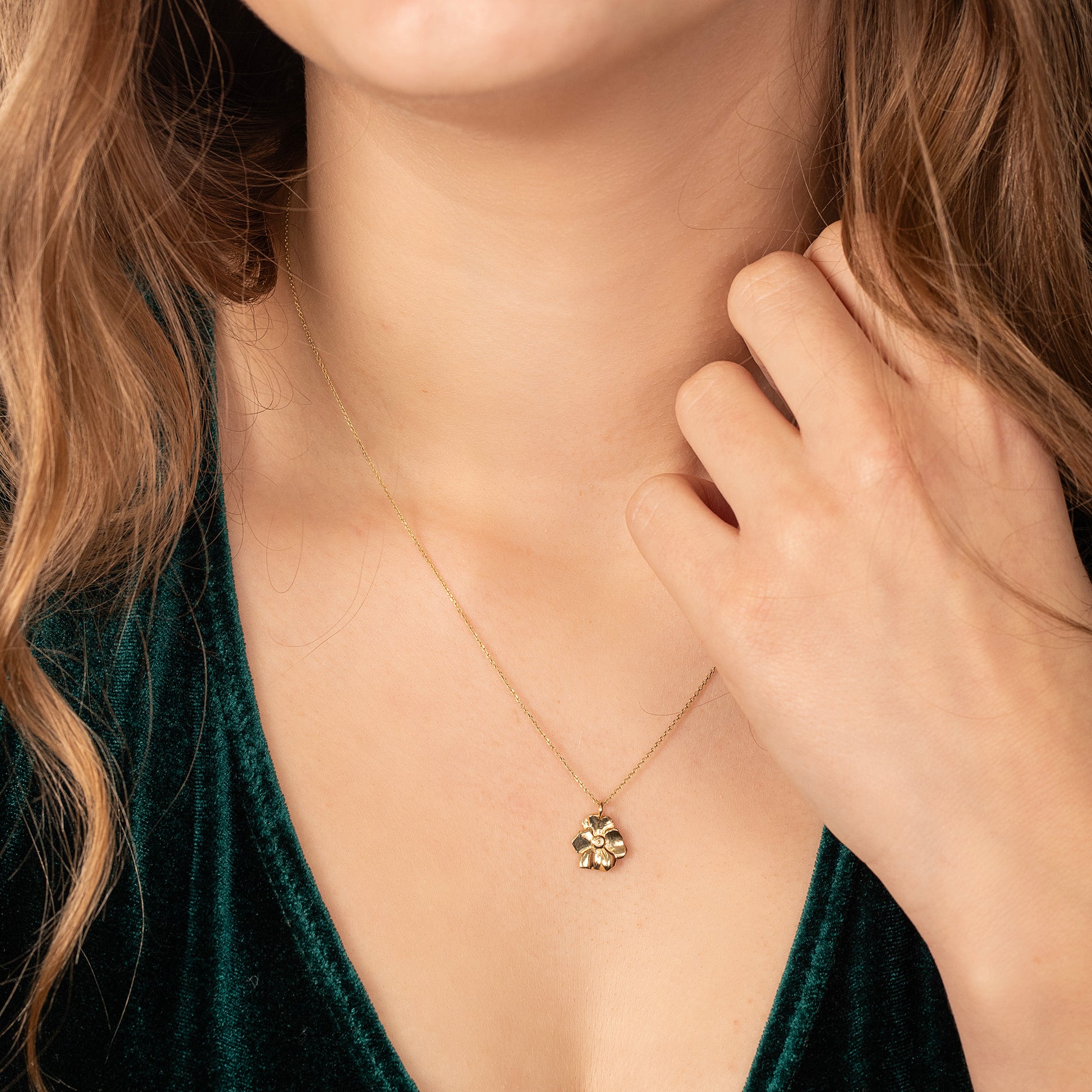 50th Birthday Gift - Violet Flower Necklace - 9kt Gold