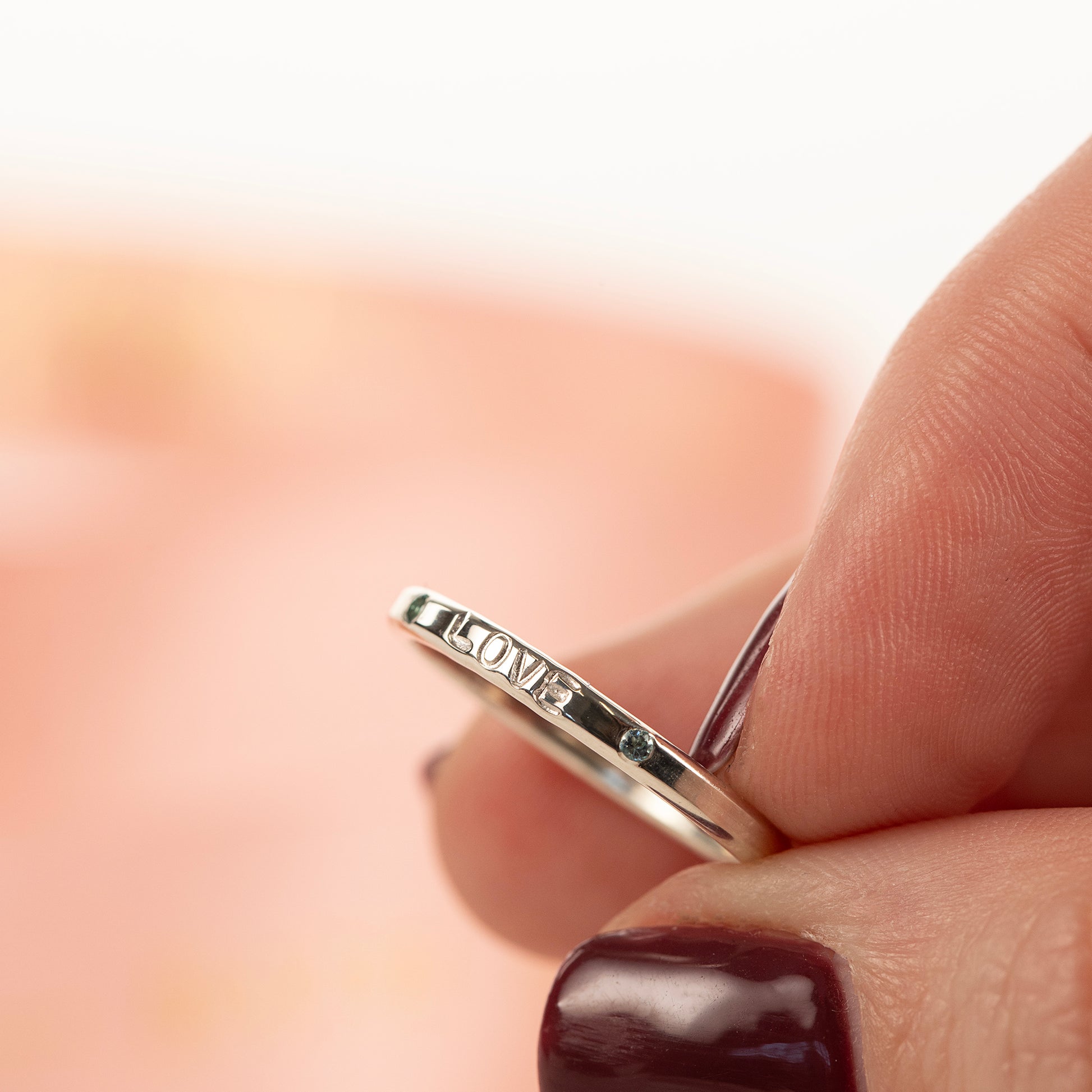 Personalised Silver Ring with Two Birthstones