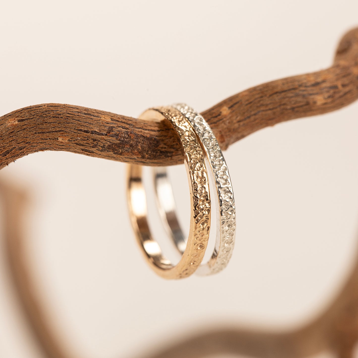 Stardust Textured Wedding Band - 2mm - 9kt White & Yellow Gold