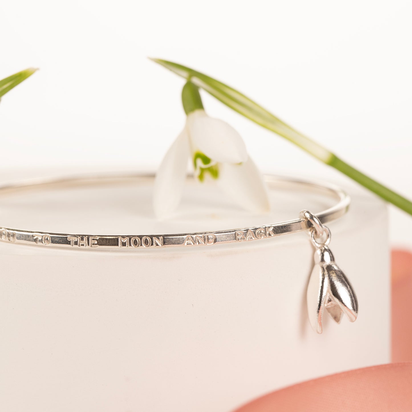 January Birth Flower Jewellery - Personalised Snowdrop Bangle - Silver