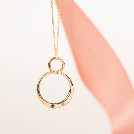 Family Birthstone Infinity Necklace - 3 Birthstones for 3 Loved Ones - 9kt Gold