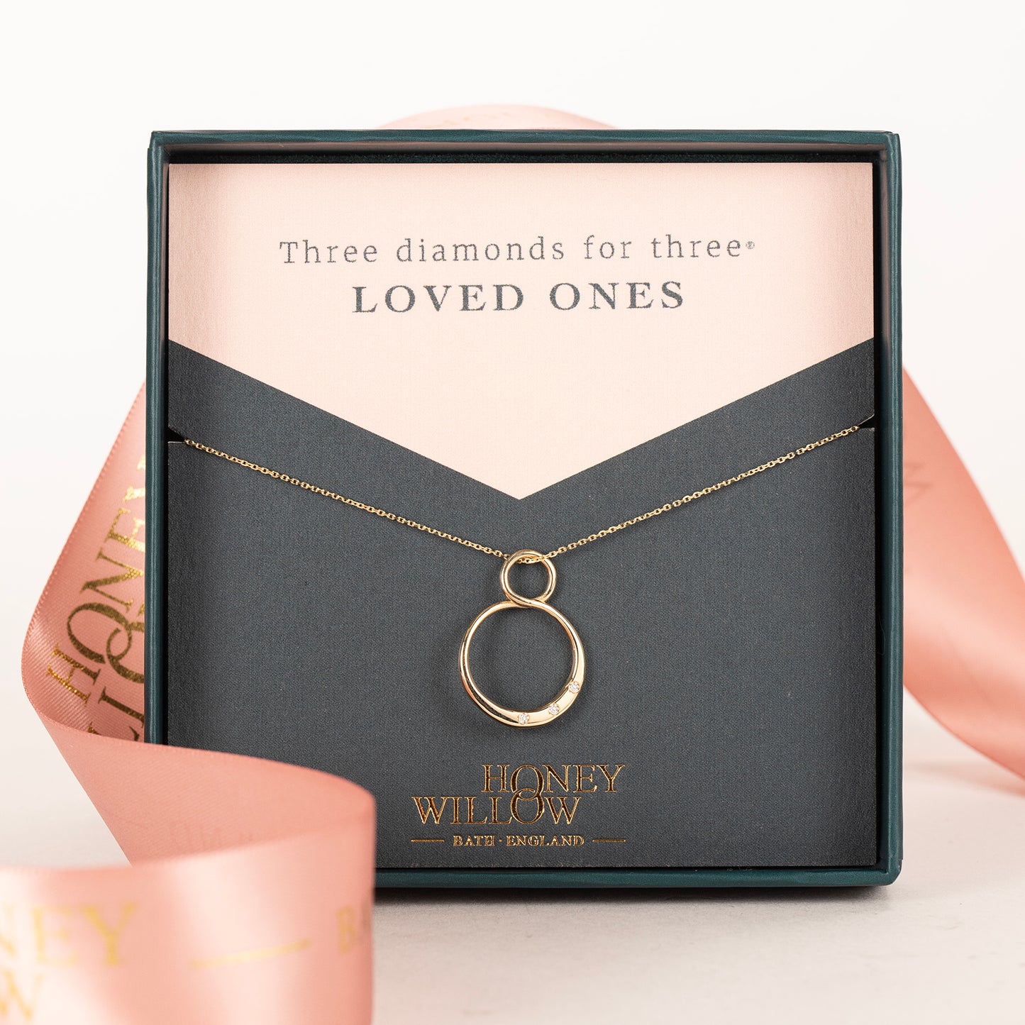 Petite Diamond Infinity Necklace - 3 Diamonds for 3 Loved Ones - 9kt Gold & Lab Grown Diamonds
