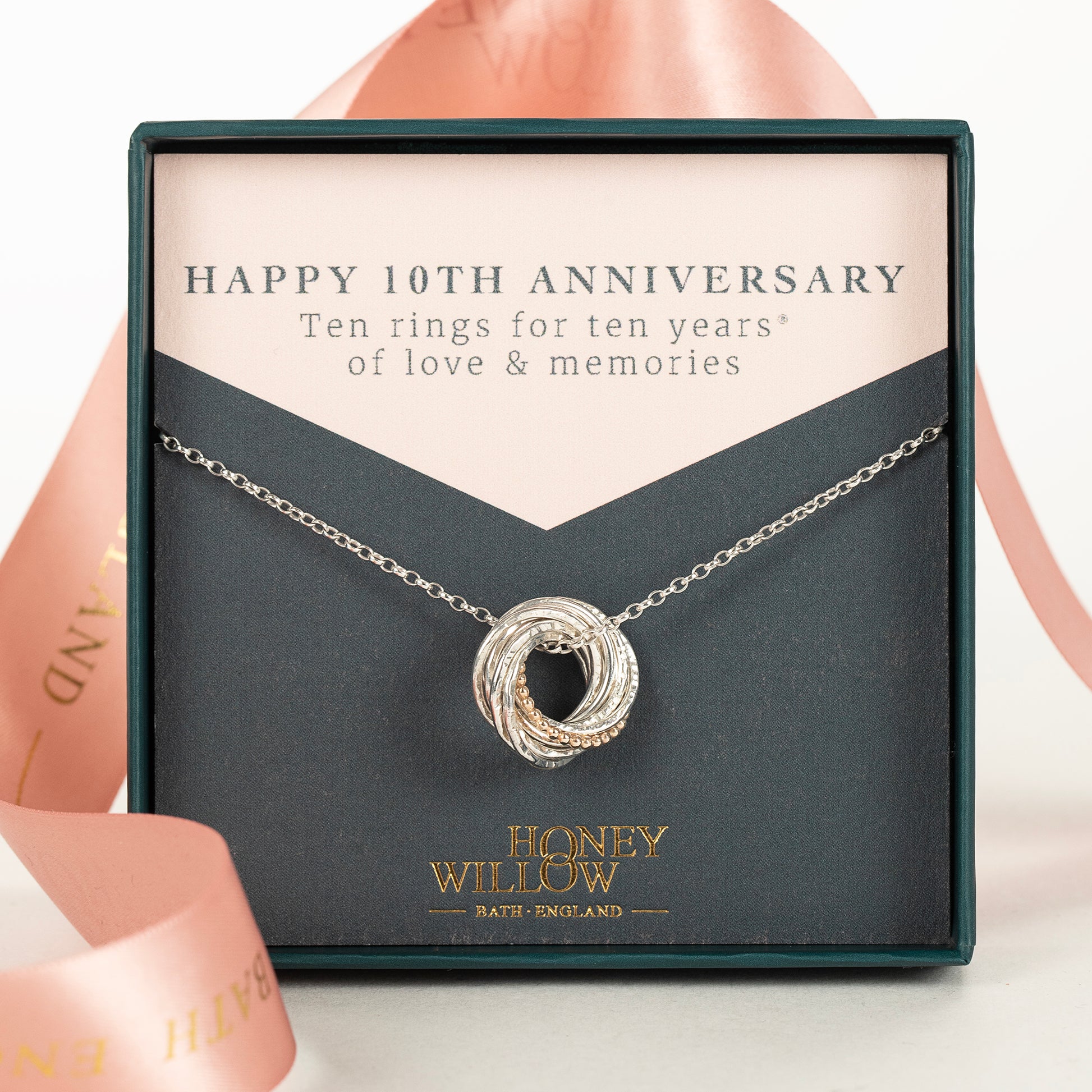 10th Anniversary Necklace - The Original 10 Links for 10 Years Necklace - Petite Silver & 9kt Gold