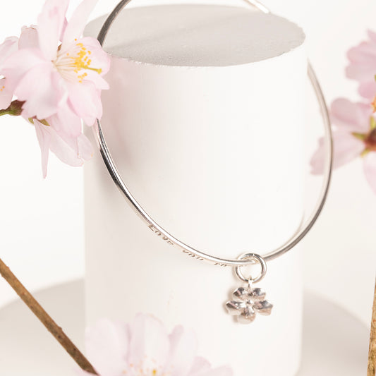 Personalised Cherry Blossom Bangle - Resilience - Silver