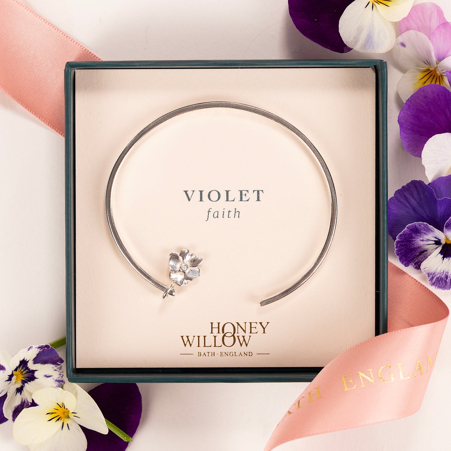 Personalised Violet Torc Bangle - Faith - Silver