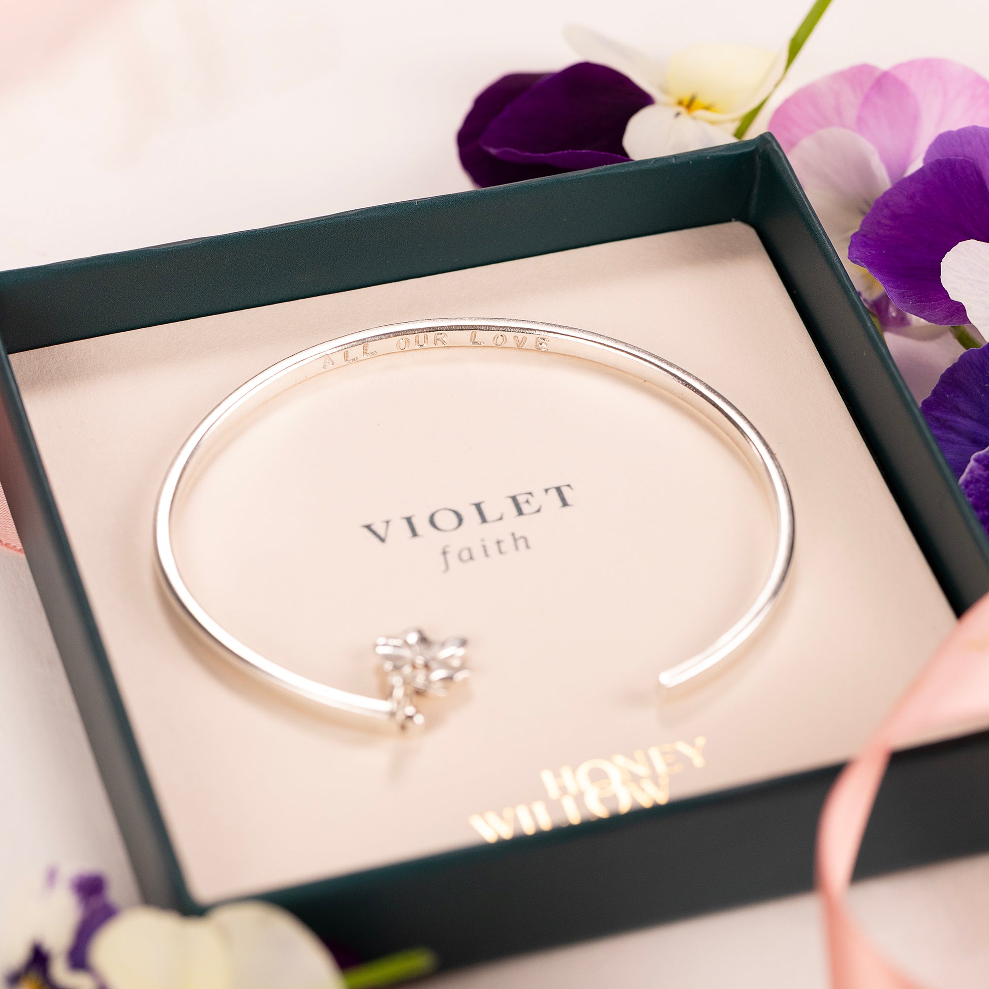 Personalised Violet Torc Bangle - Faith - Silver