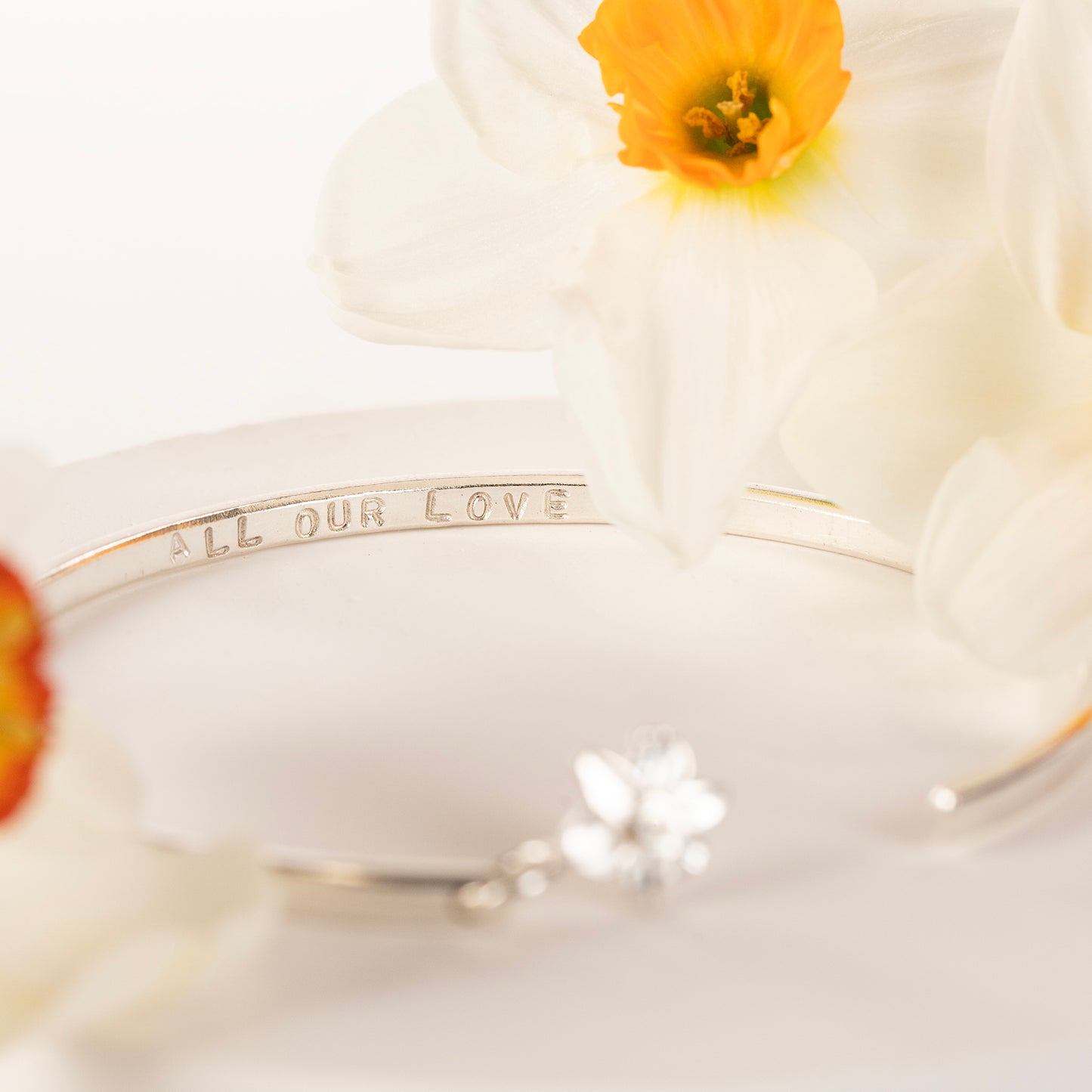 Personalised Daffodil Flower Torc Bangle - Joy - Silver