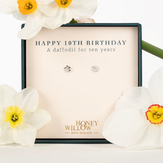 10th Birthday Gift - Daffodil Flower Stud Earrings - Silver
