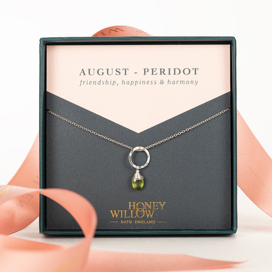 August Birthstone Circle Necklace - Peridot - Silver & Gold