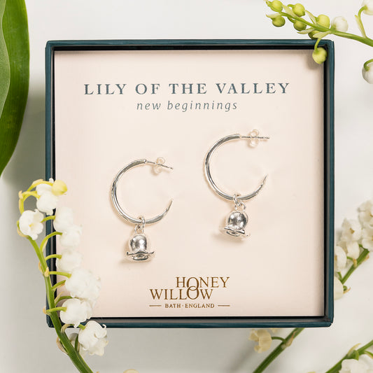 Lily of the Valley Flower Hoop Earrings - New Beginnings - Silver - 2cm