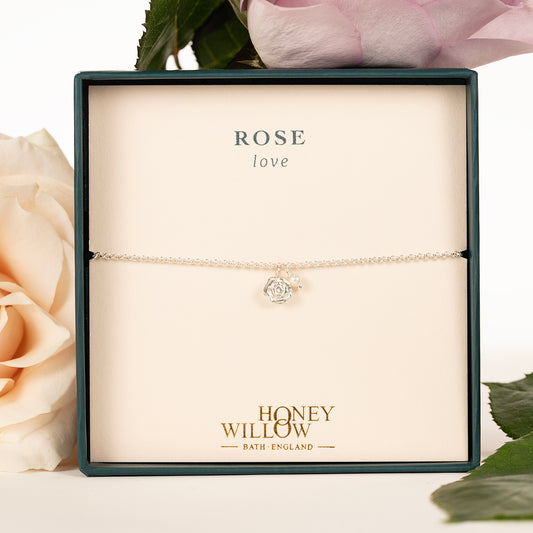 Delicate Rose Flower & Pearl Bracelet - Rose - Silver