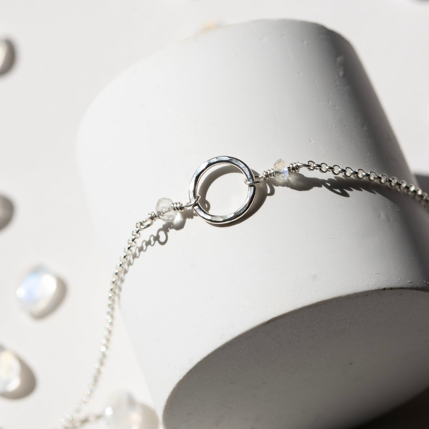 June Birthstone Halo Necklace - Moonstone - Silver & Gold