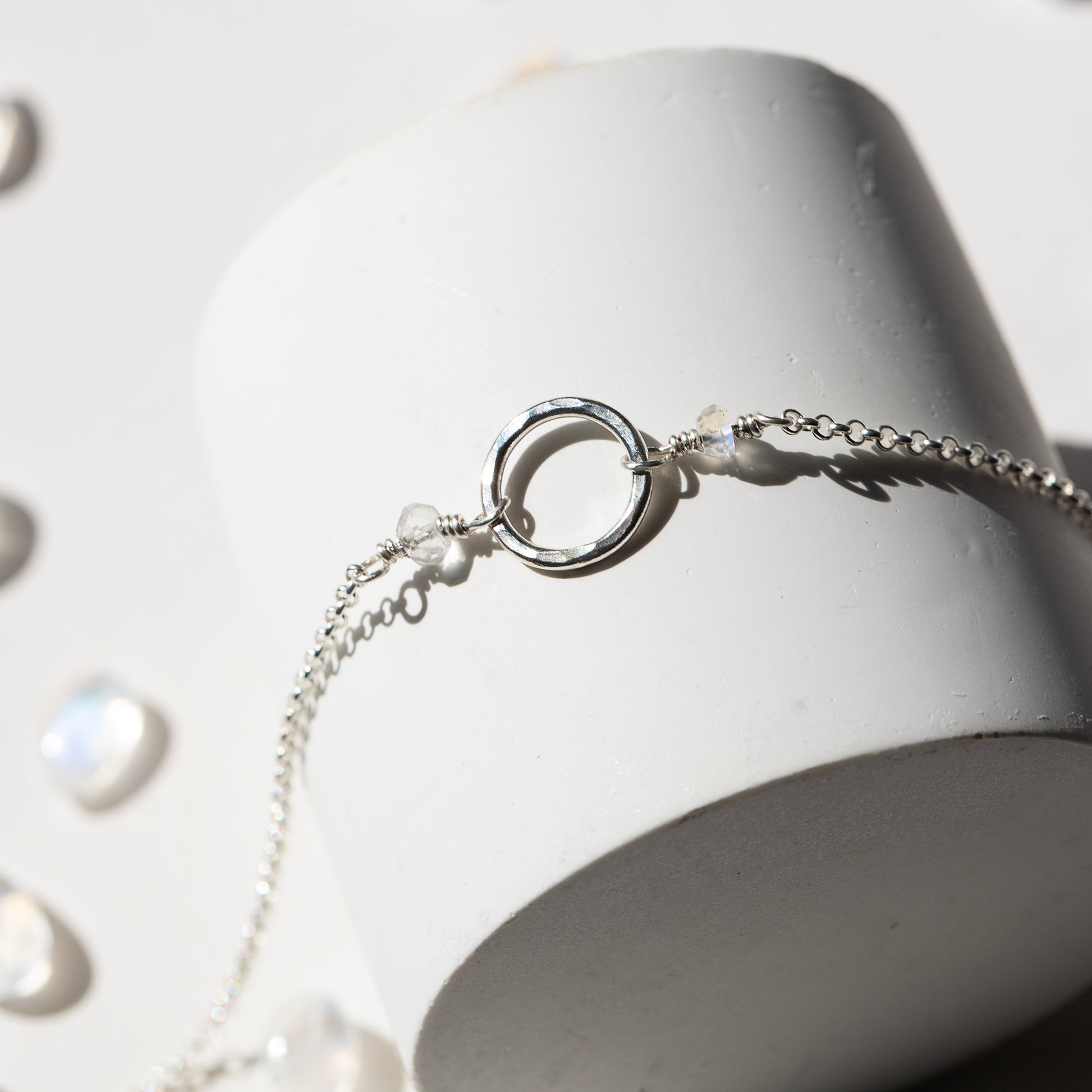 June Birthstone Halo Bracelet - Moonstone - Silver and Gold