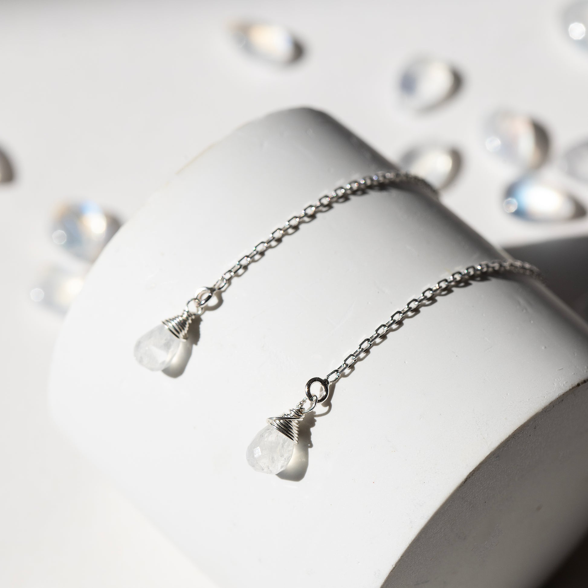June Birthstone Threader Earrings - Moonstone - Silver & Gold