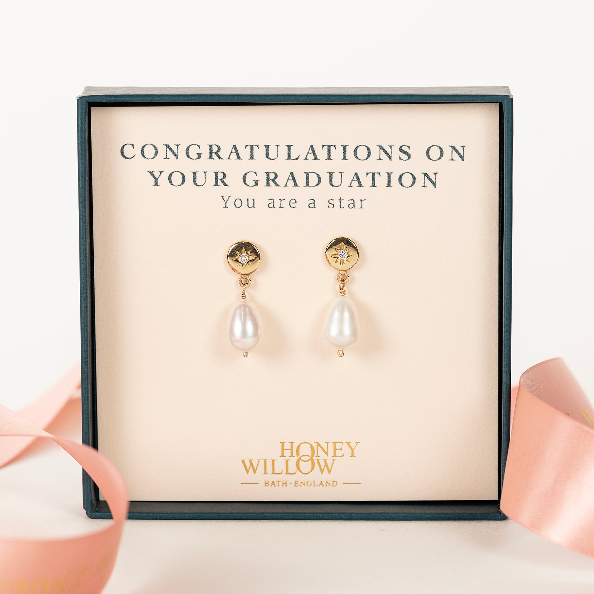 Graduation Gift - Star Set Diamond Earrings with Pearls - 9kt Gold