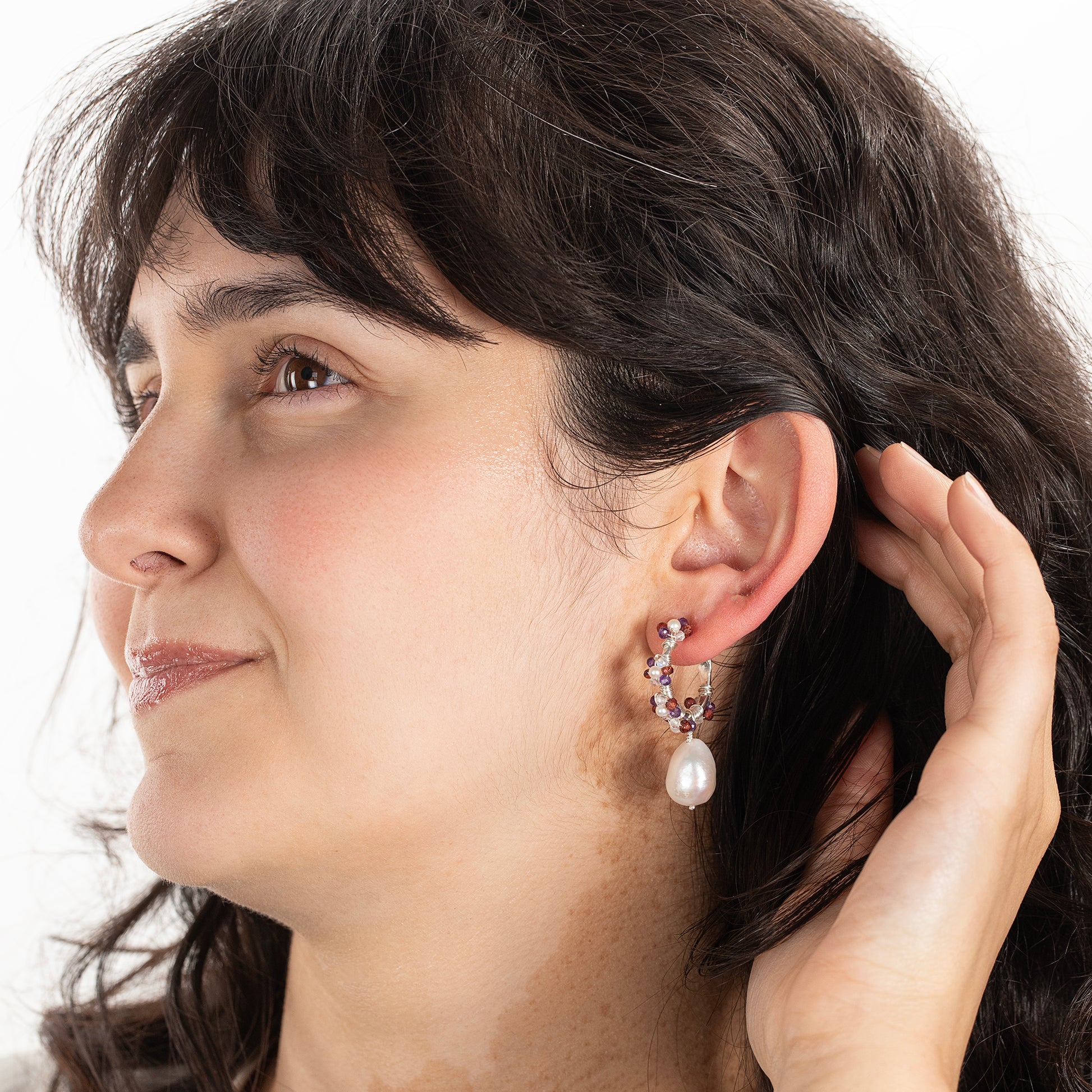 Winter Colour Palette Inspired Hoop Earrings - Gemstones Pearls Silver