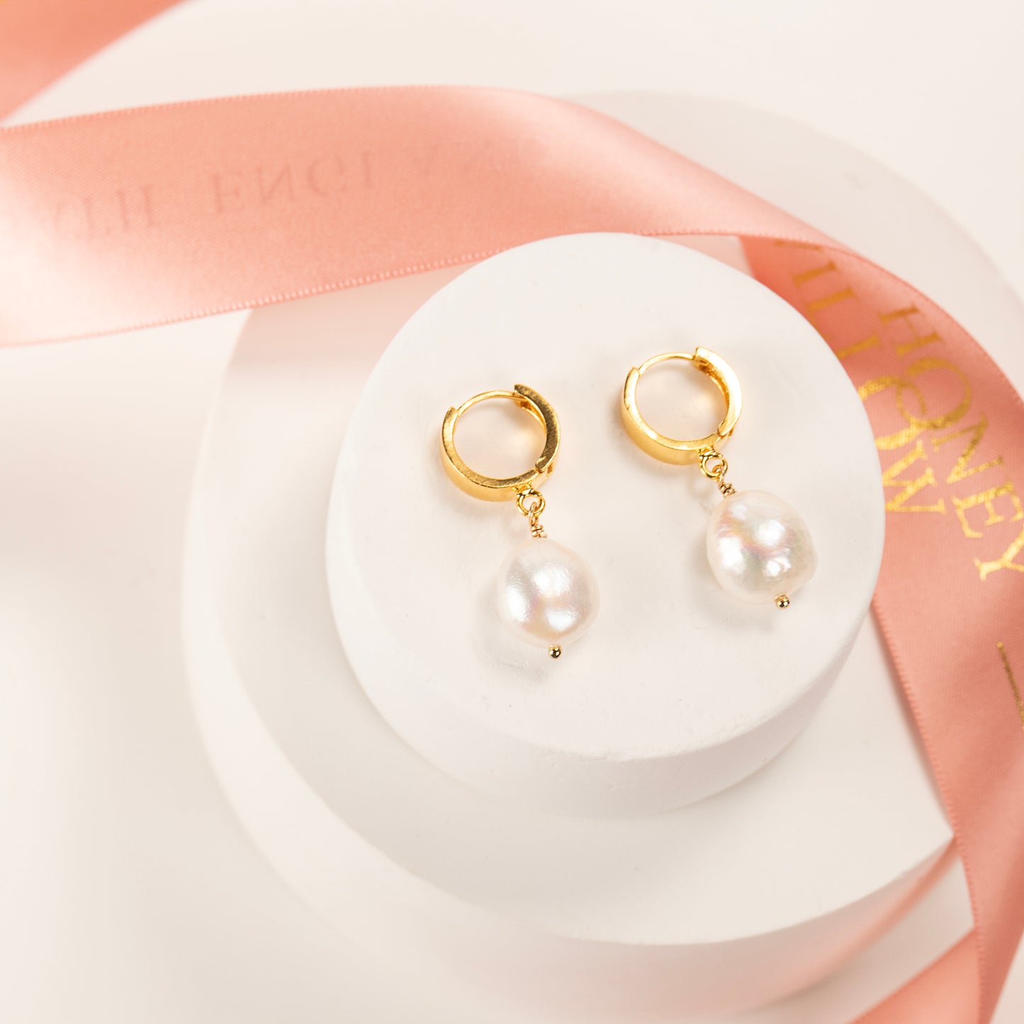 Huggie Hoop Earrings with Pearls - Silver & Gold