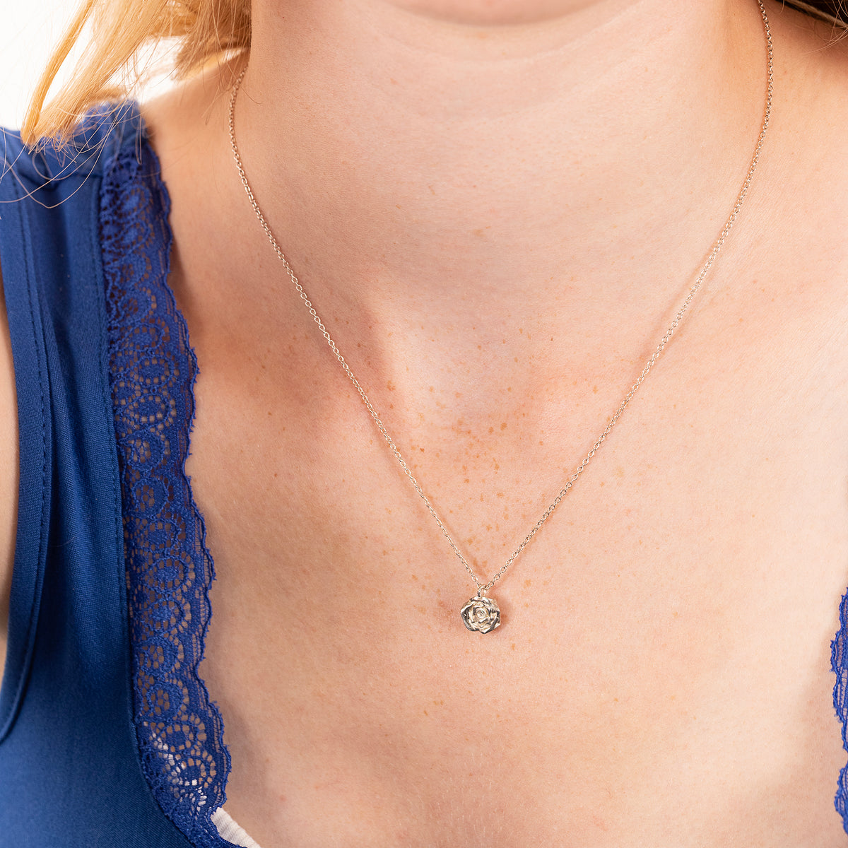 15 Year Work Anniversary Gift - Rose Flower Necklace - Silver