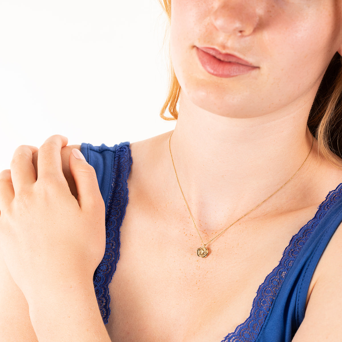 15 Year Work Anniversary Gift - Rose Flower Necklace - 9ct Gold