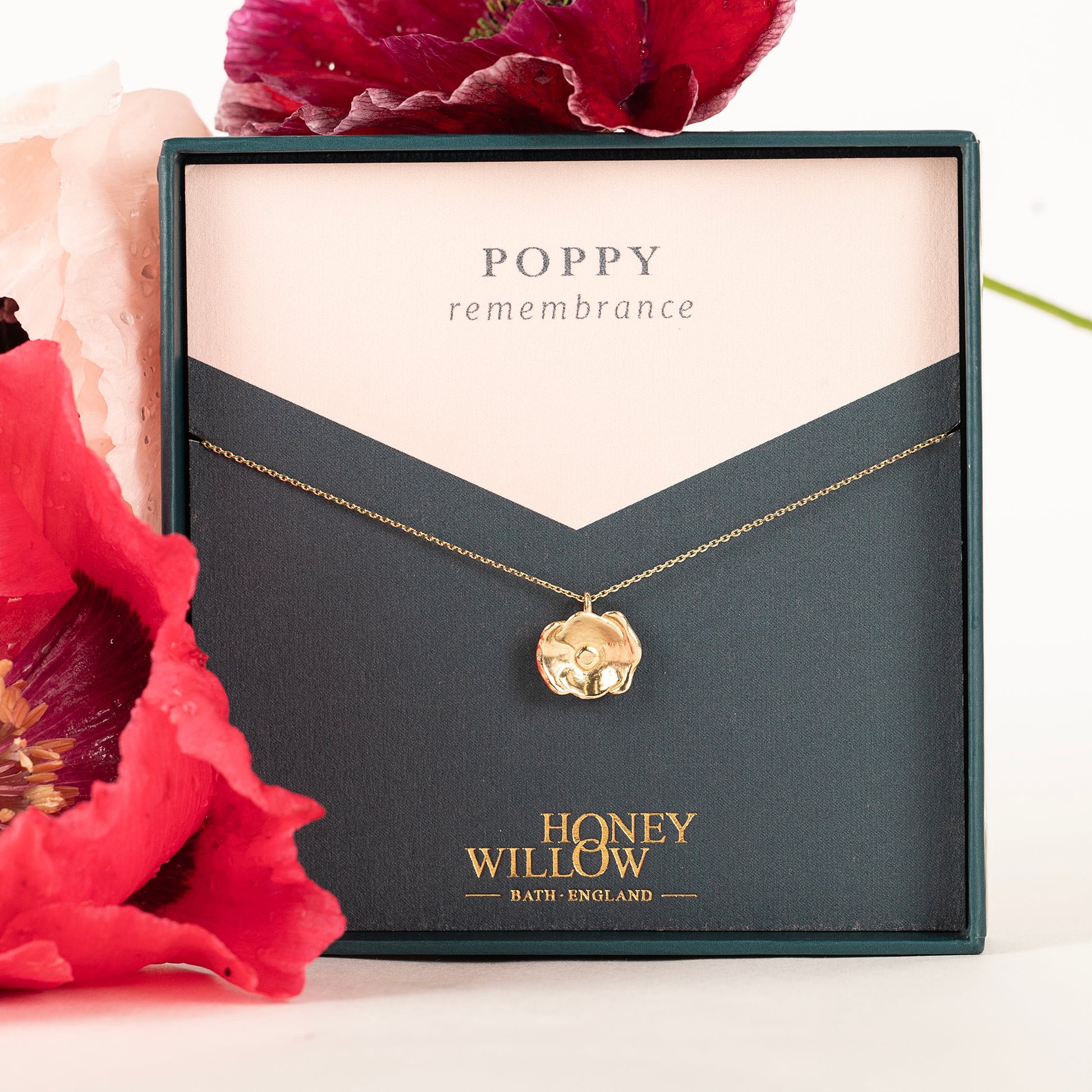 Poppy Flower Necklace - Remembrance - 9kt Gold