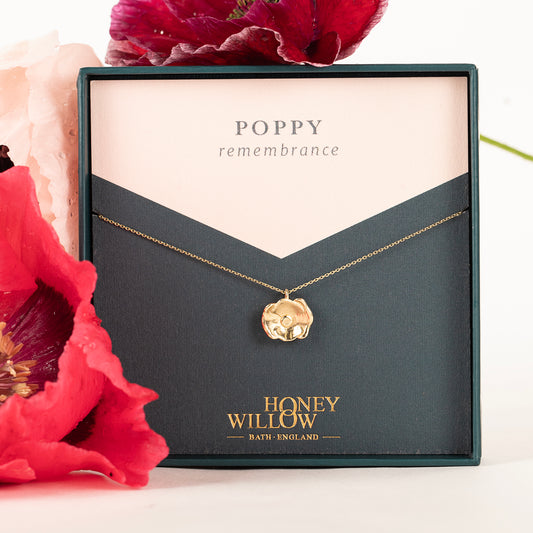Poppy Flower Necklace - Remembrance - 9kt Gold
