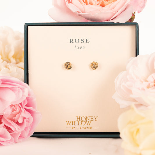Rose Flower Stud Earrings - Love - 9kt Gold