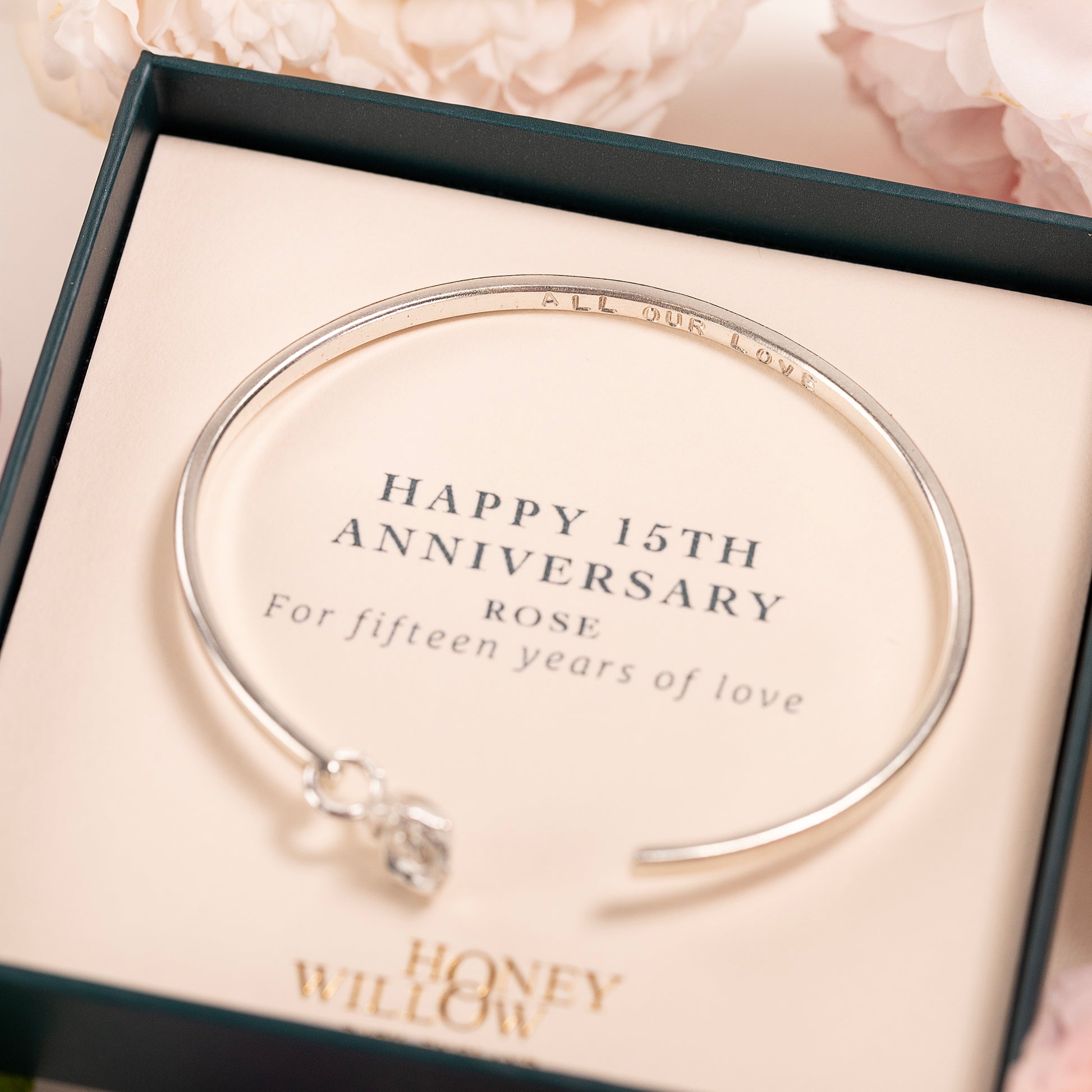 June Birth Flower Jewellery - Personalised Rose Torc Bangle - Silver