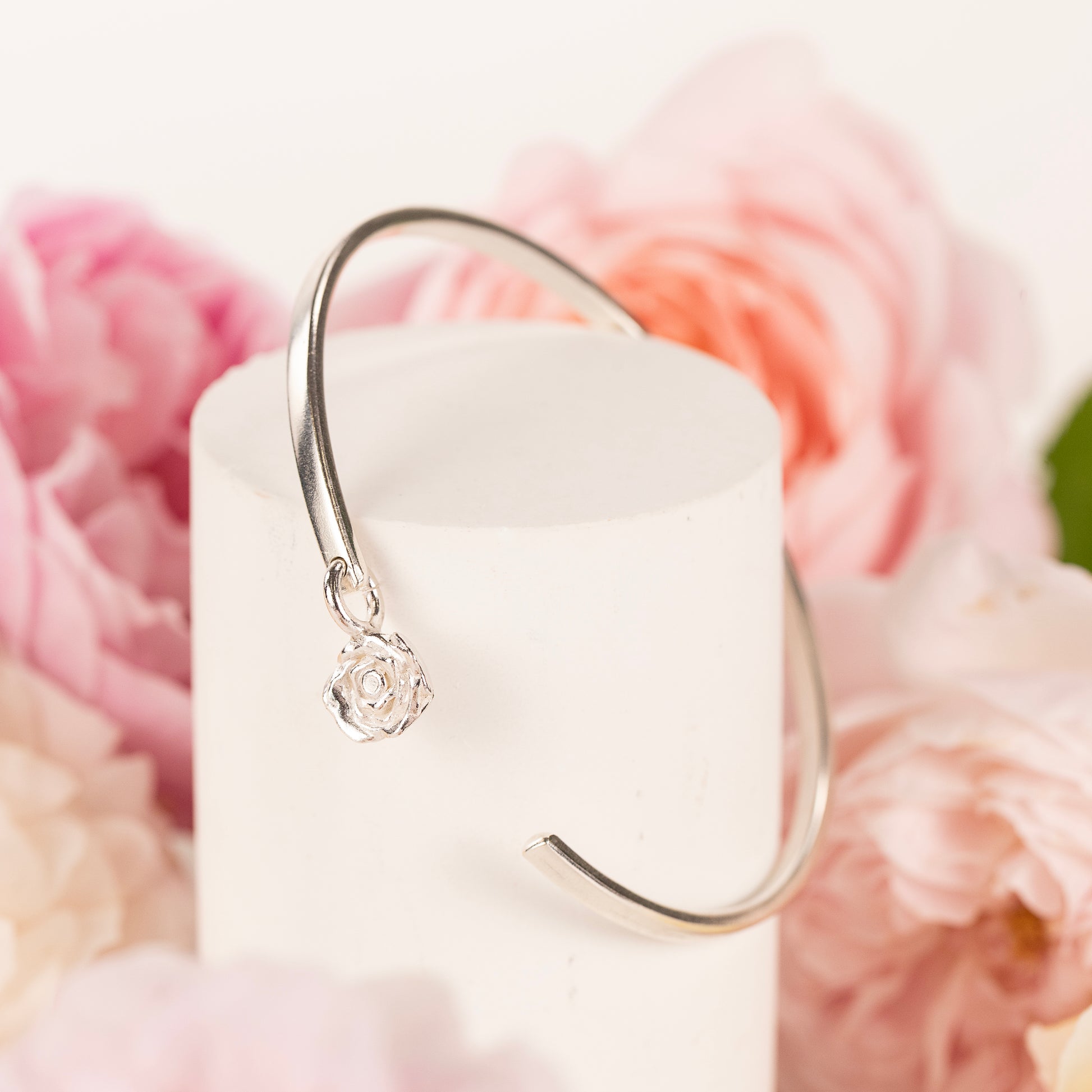 June Birth Flower Jewellery - Personalised Rose Torc Bangle - Silver