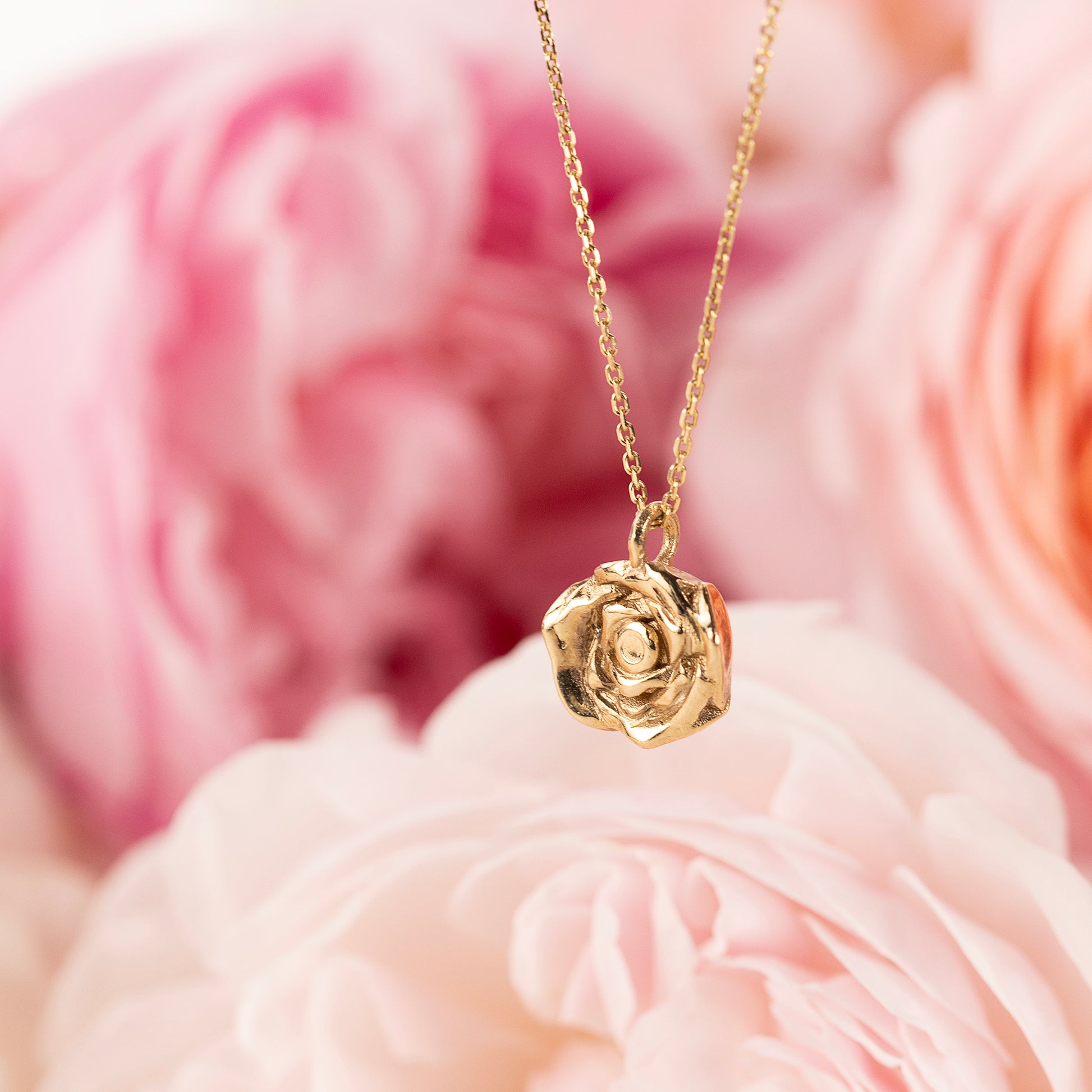 June Birth Flower Necklace Rose 9kt Gold 16 inches