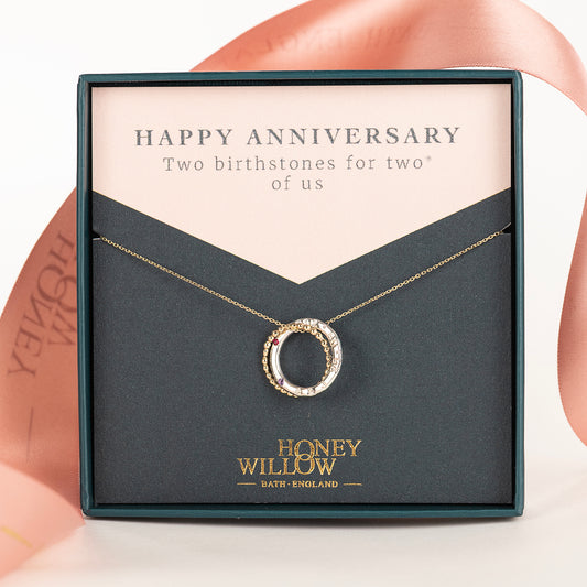Anniversary Gift for Wife - Personalised Double Birthstone Necklace - 9kt Gold & Silver