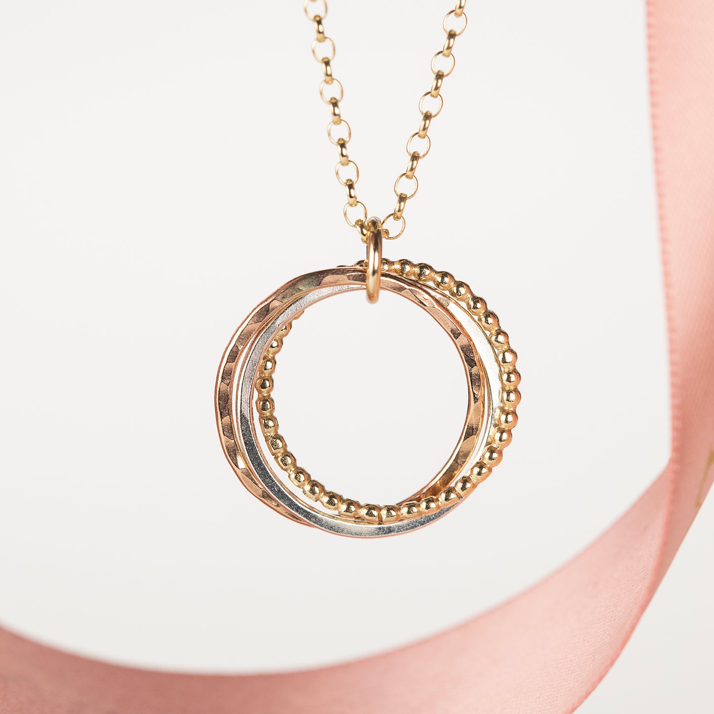 Gift for Grandma - 3 Links for 3 Generations - 9kt Gold, Rose Gold & Silver Necklace