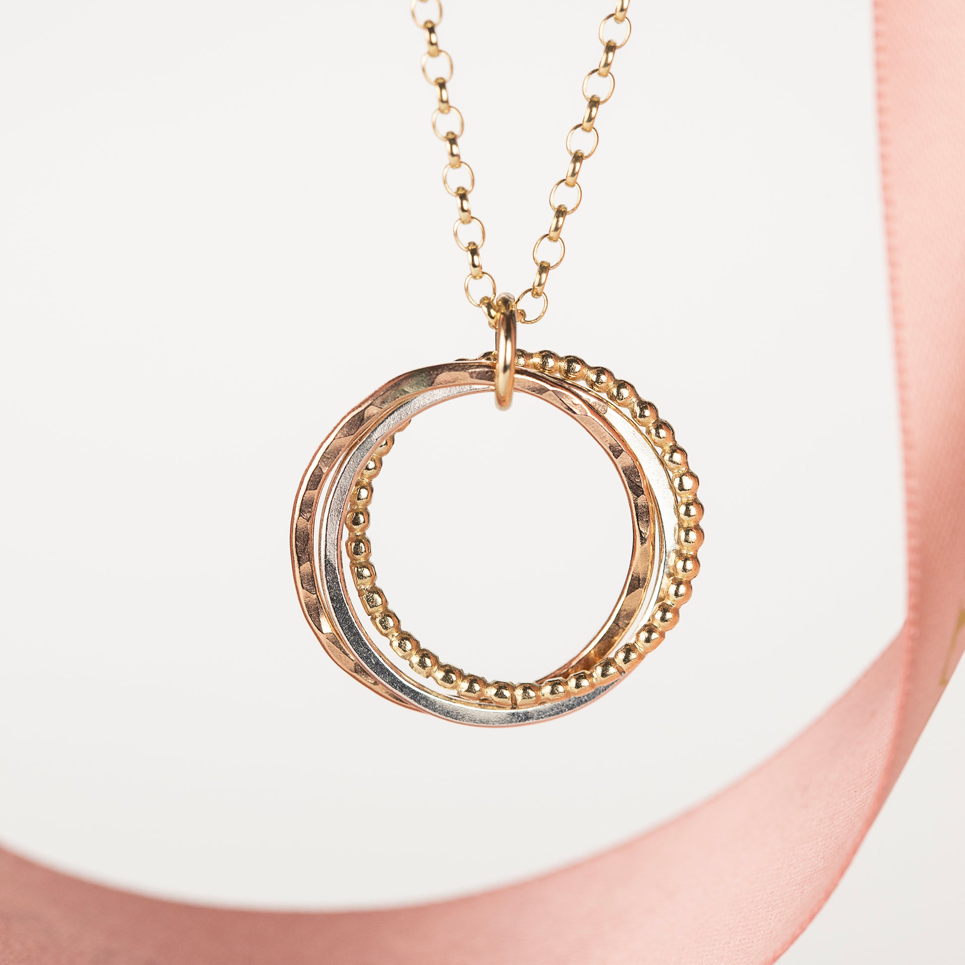 Gift for Grandma - 3 Links for 3 Generations - 9kt Gold, Rose Gold & Silver Necklace
