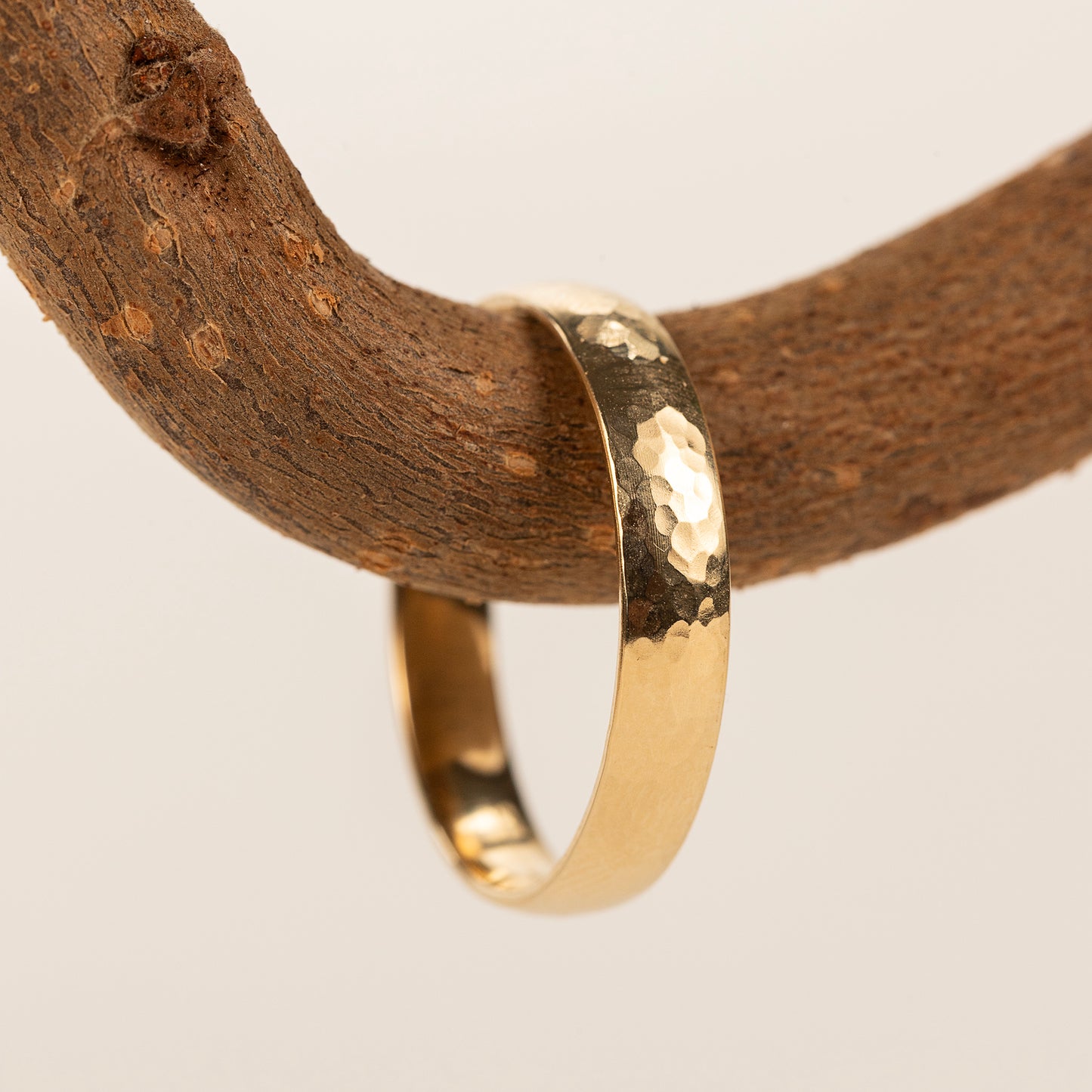 Wide Hammered Texture Court Wedding Band - 9kt White & Yellow Gold