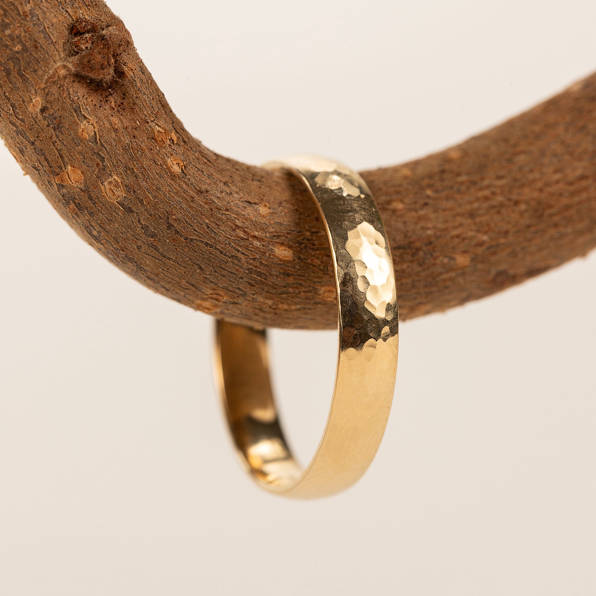 Wide Hammered Texture Court Wedding Band - 9kt White & Yellow Gold