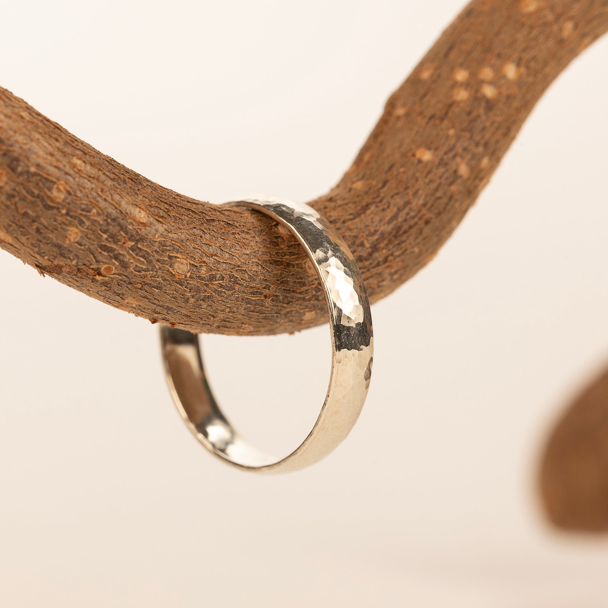 Wide Hammered Texture Court Wedding Band - 9kt White & Yellow Gold