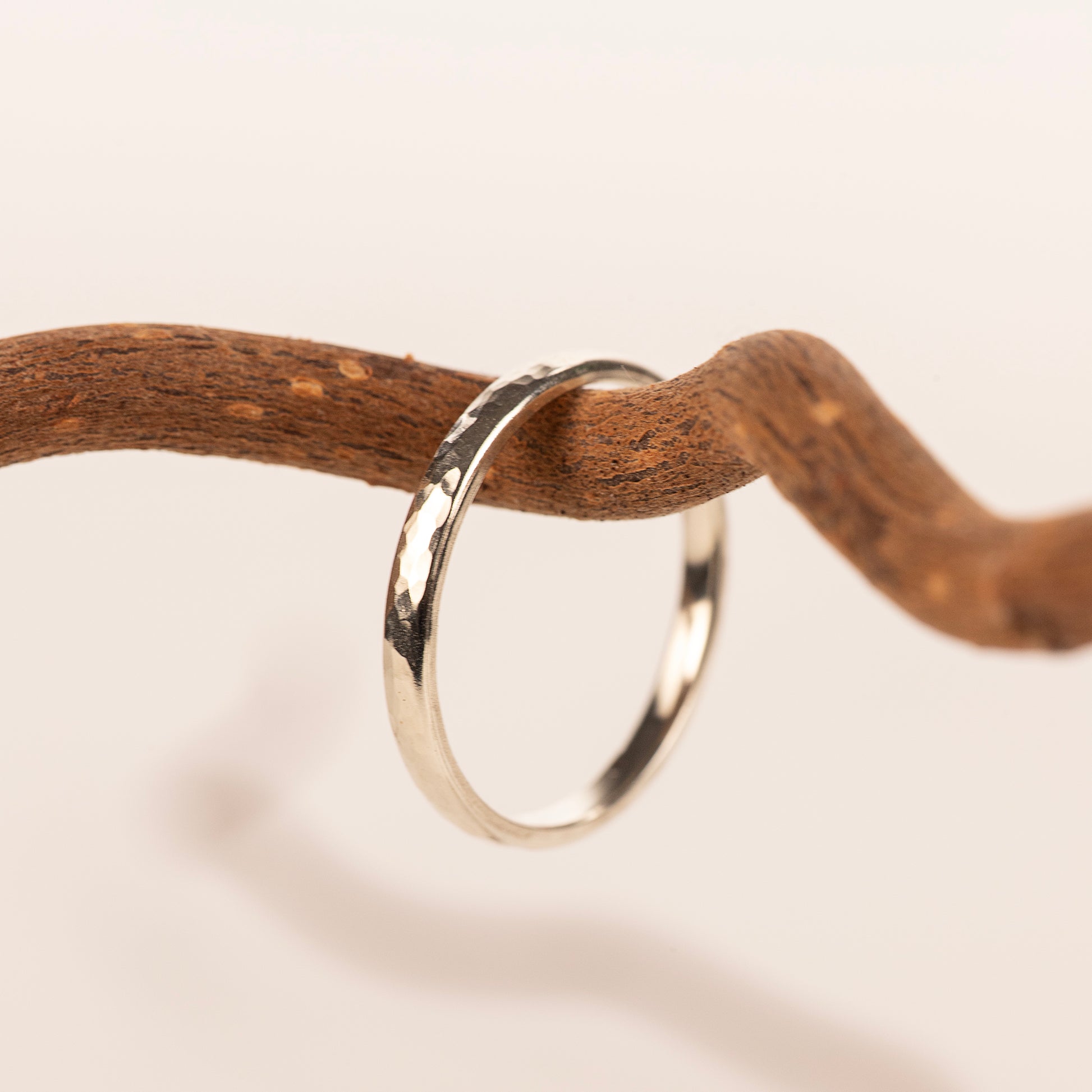 Hammered Texture Court Wedding Band - 9kt White & Yellow Gold