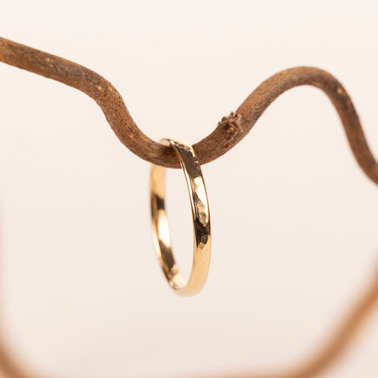 Hammered Texture Court Wedding Band - 9kt White & Yellow Gold