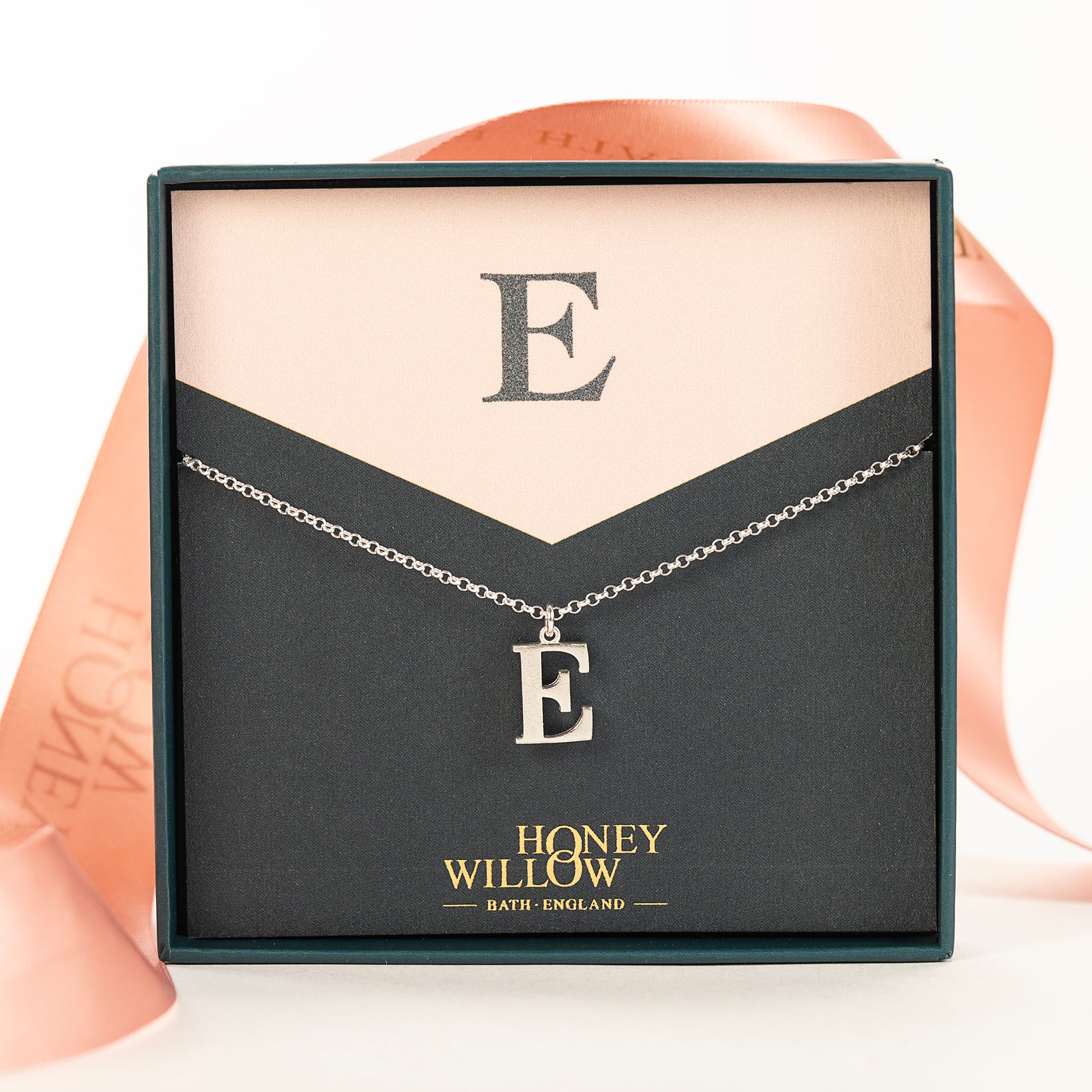 E Initial Charm Necklace - Silver