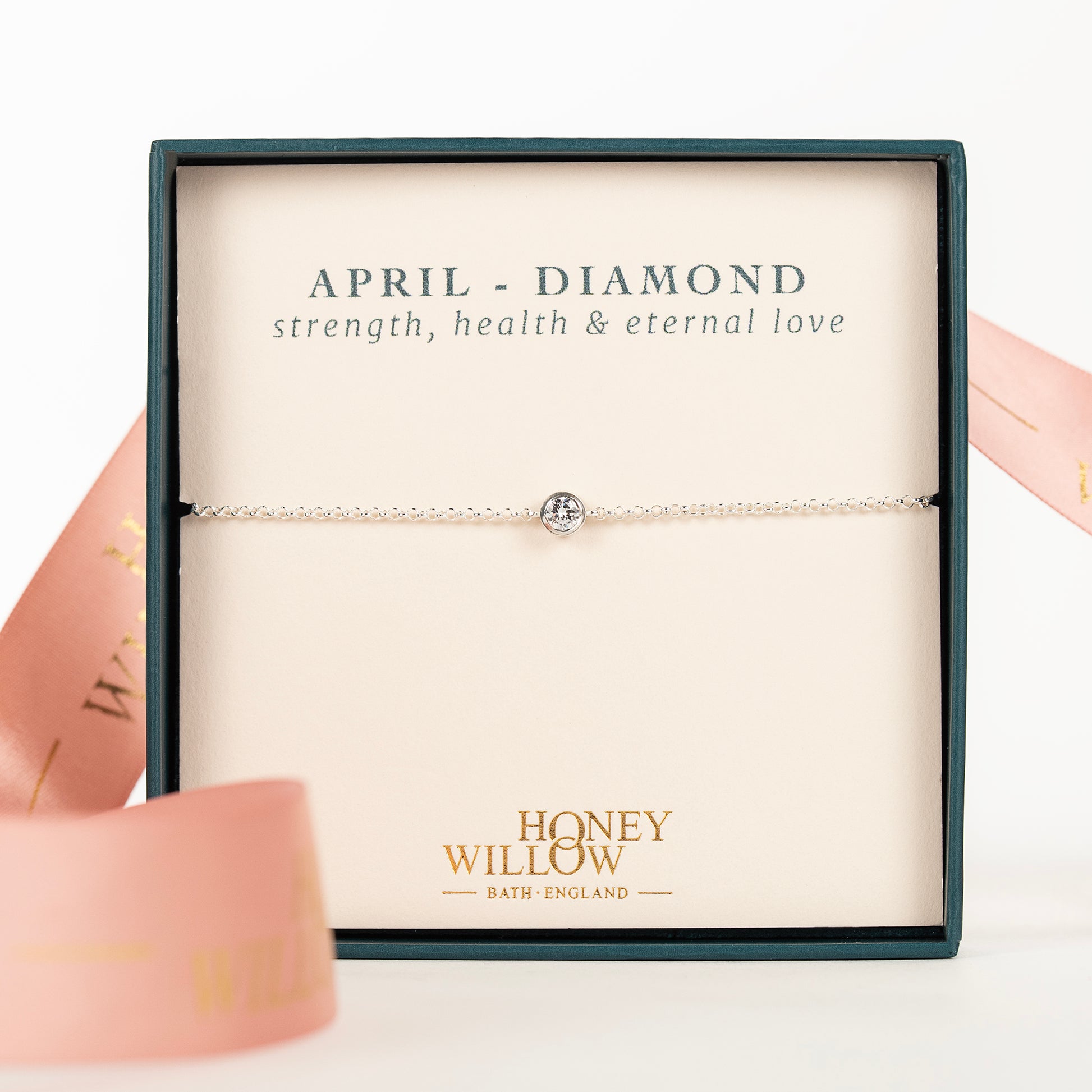 April Birthstone Bracelet - Single Diamond Solitaire - Lab Grown 4mm Diamond - Silver