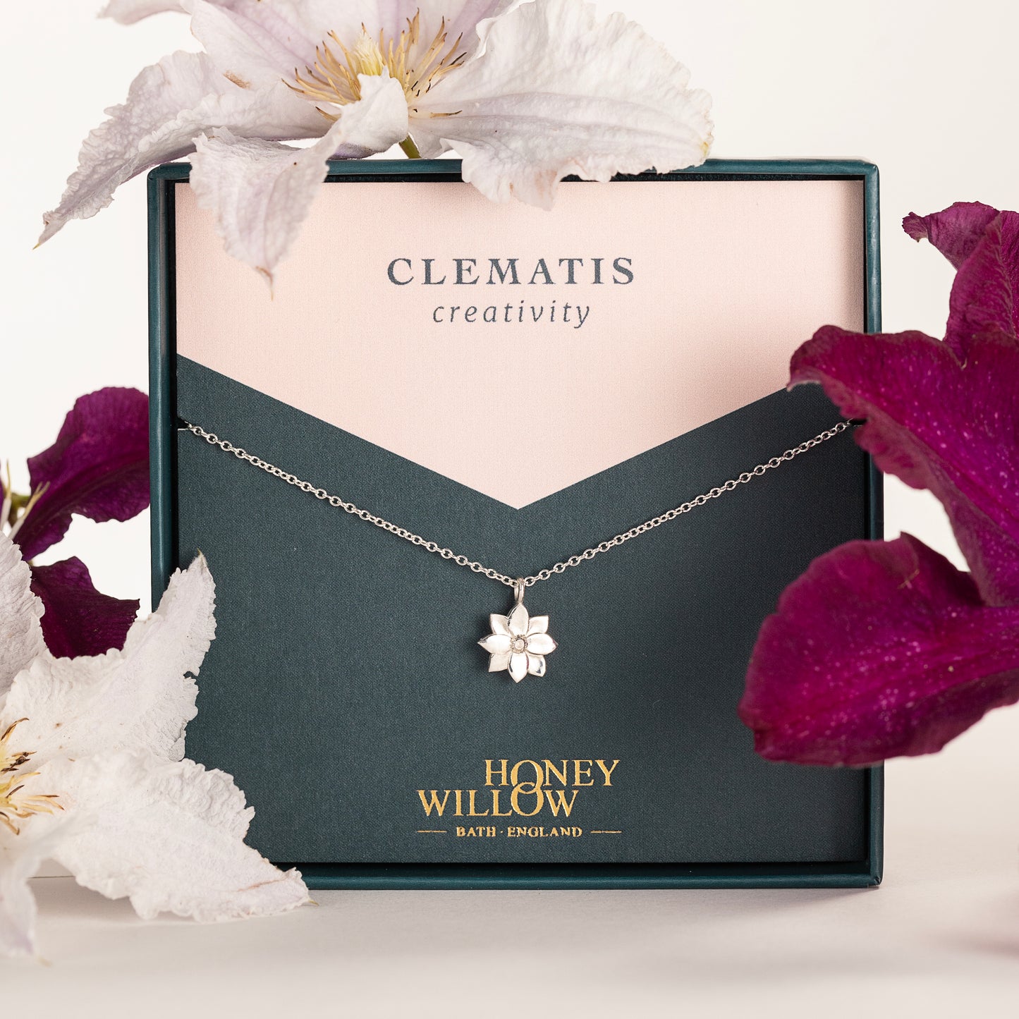 Clematis Flower Necklace - Creativity - Silver 