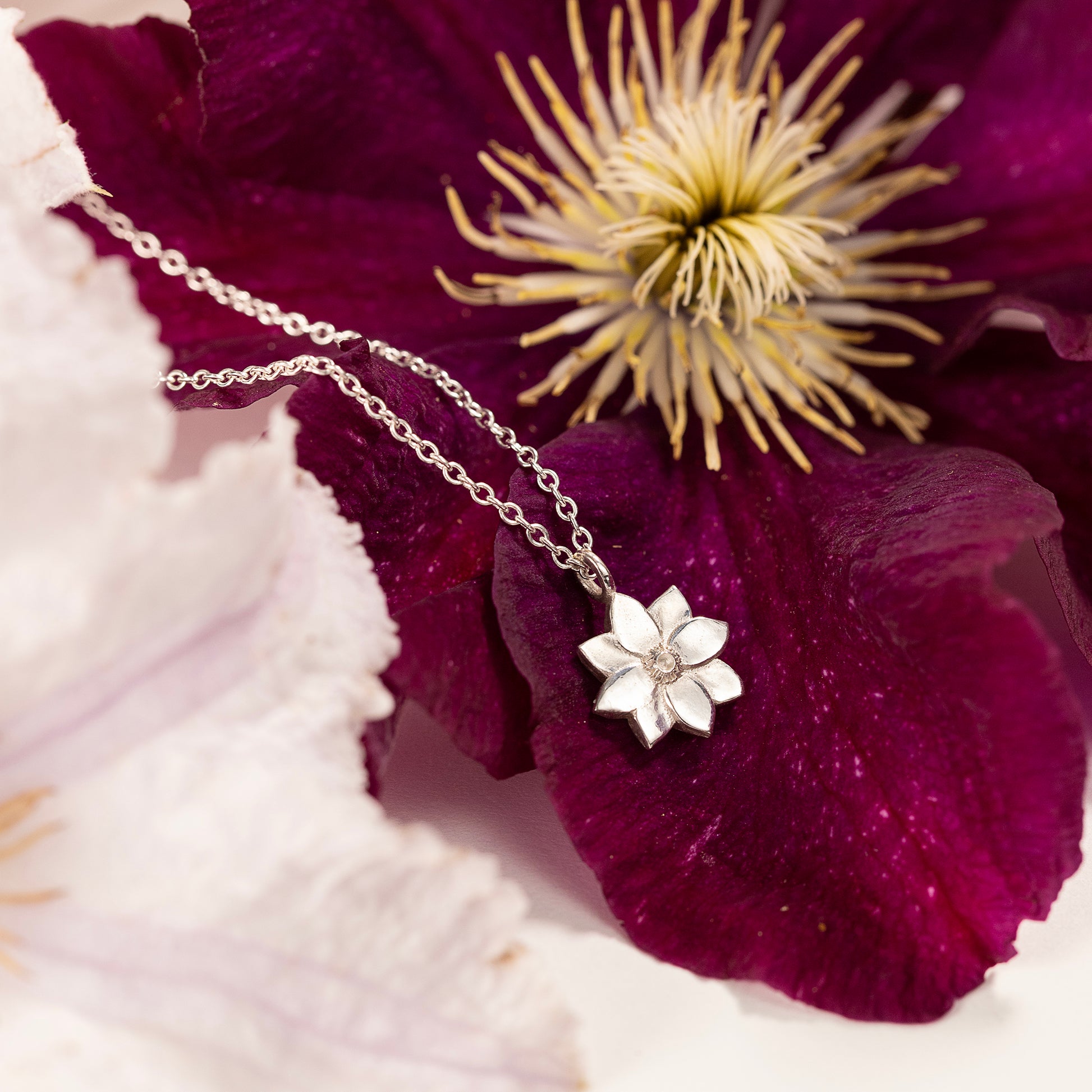 Clematis Flower Necklace - Creativity - Silver 